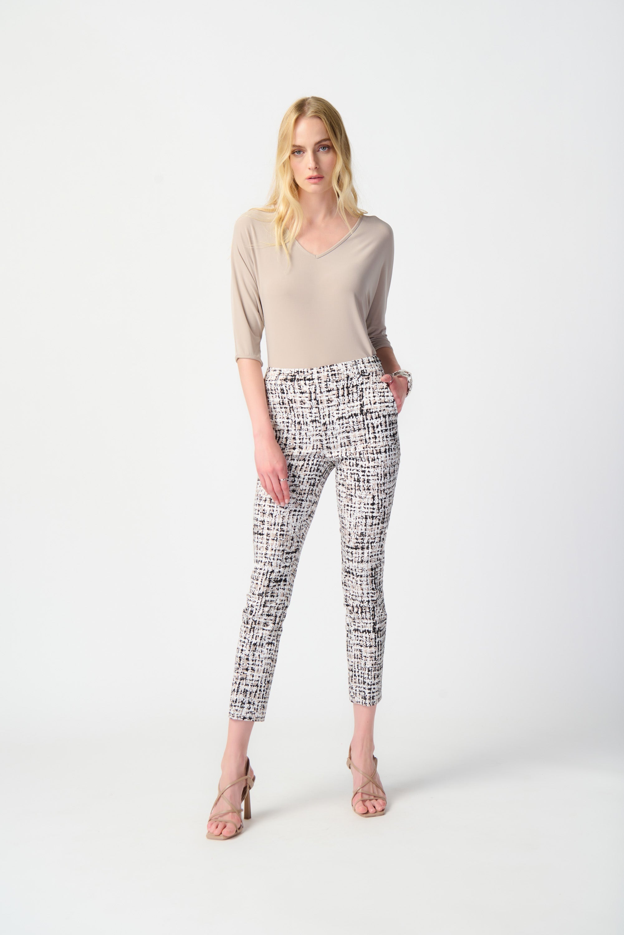 Joseph Ribkoff (241189) Women's Slim Fit, Cropped, Abstract Millennium Pull-On Pants in  Vanilla/Multi