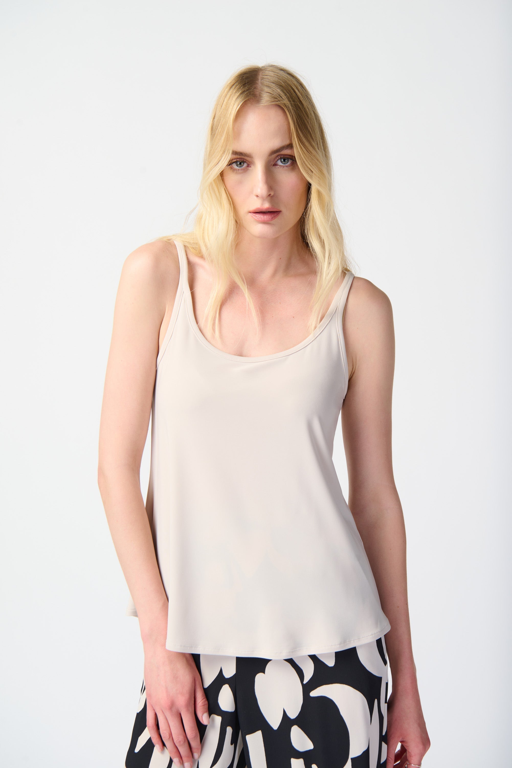 Just the cami in Joseph Ribkoff (241261) Women's 3/4 Sleeve Mesh & Silky Knit Two Piece Top with Removeable Cami in Moonstone Beige