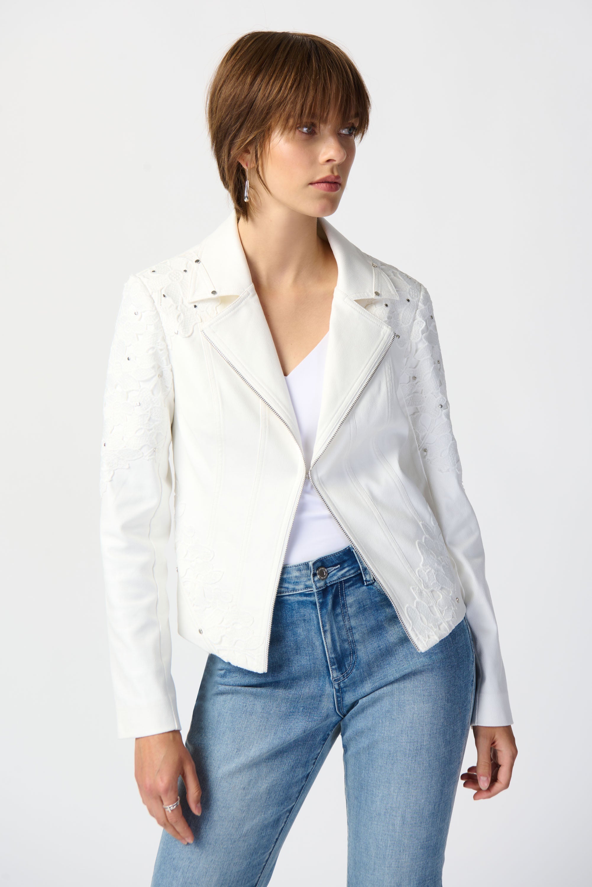 Floral Lace Applique Moto Jacket