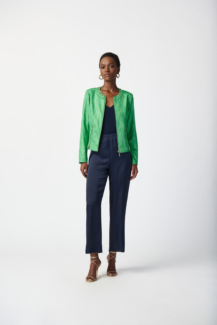 Joseph Ribkoff (241909) Women's Long Sleeve Foiled Suede Moto Jacket in Island Green