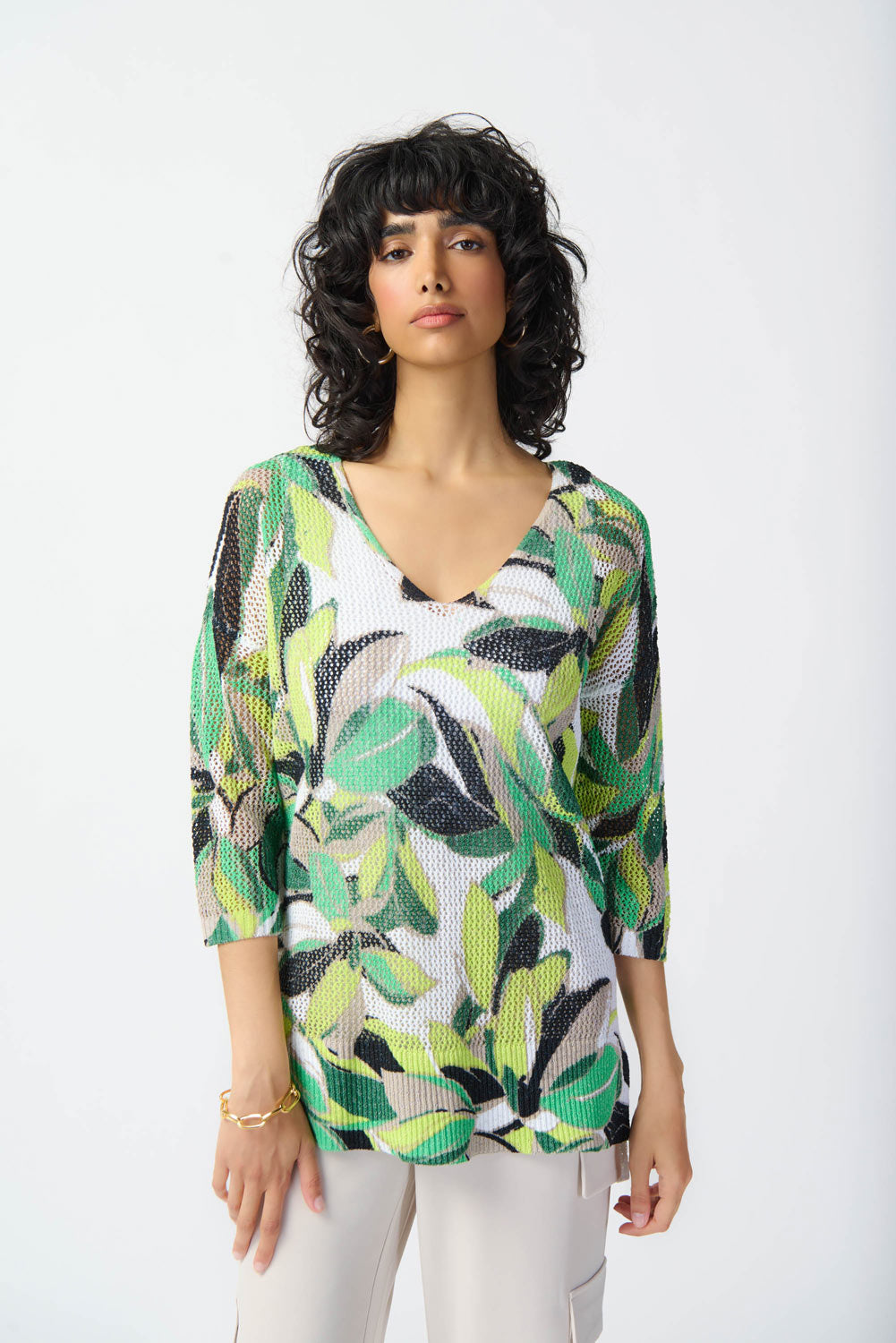 Leaf Print Open Stitch Sweater