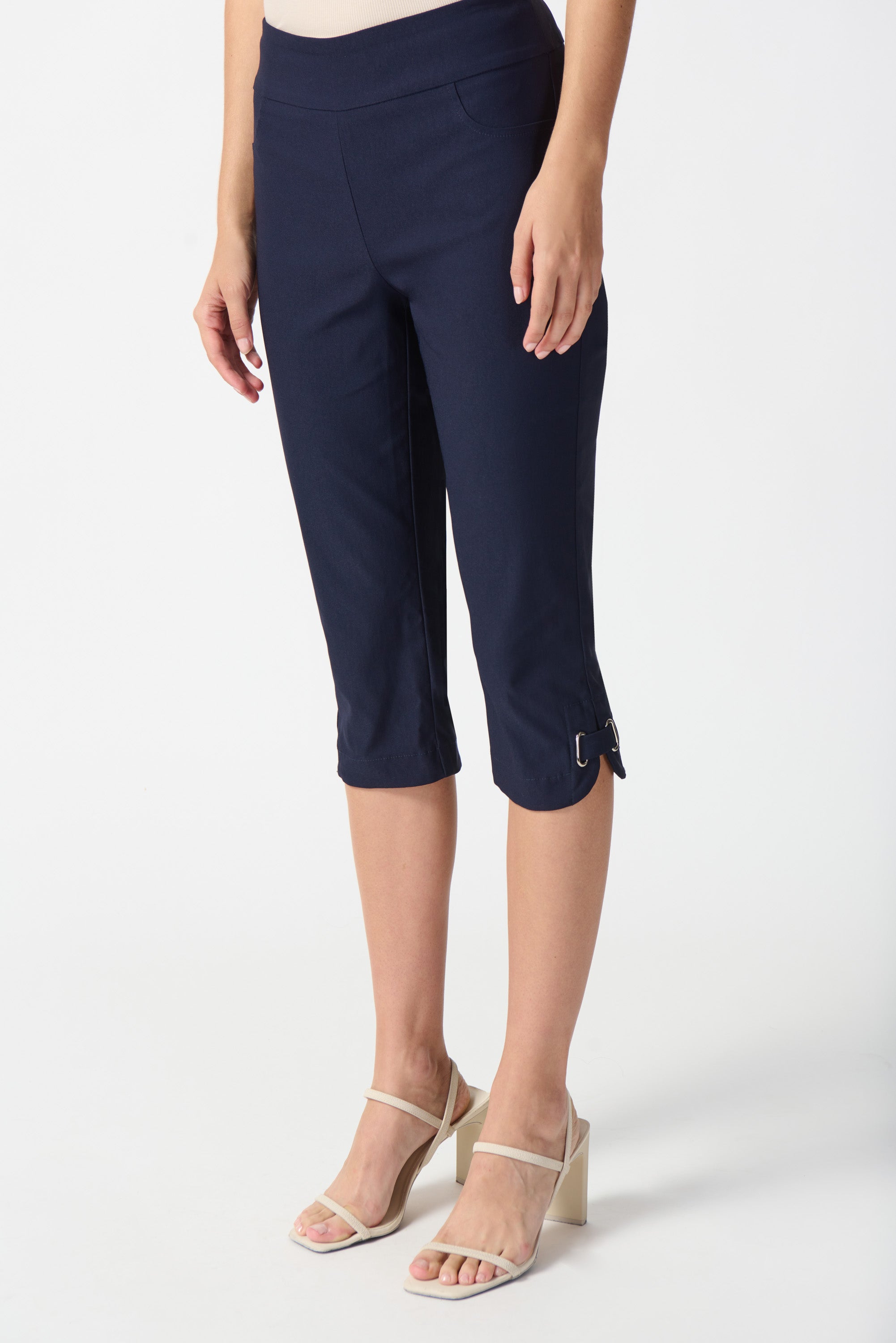 Joseph Ribkoff (242051) Women's Slim Fit Millenium Capris with  Clasp detail on hem in Midnight Navy Blue