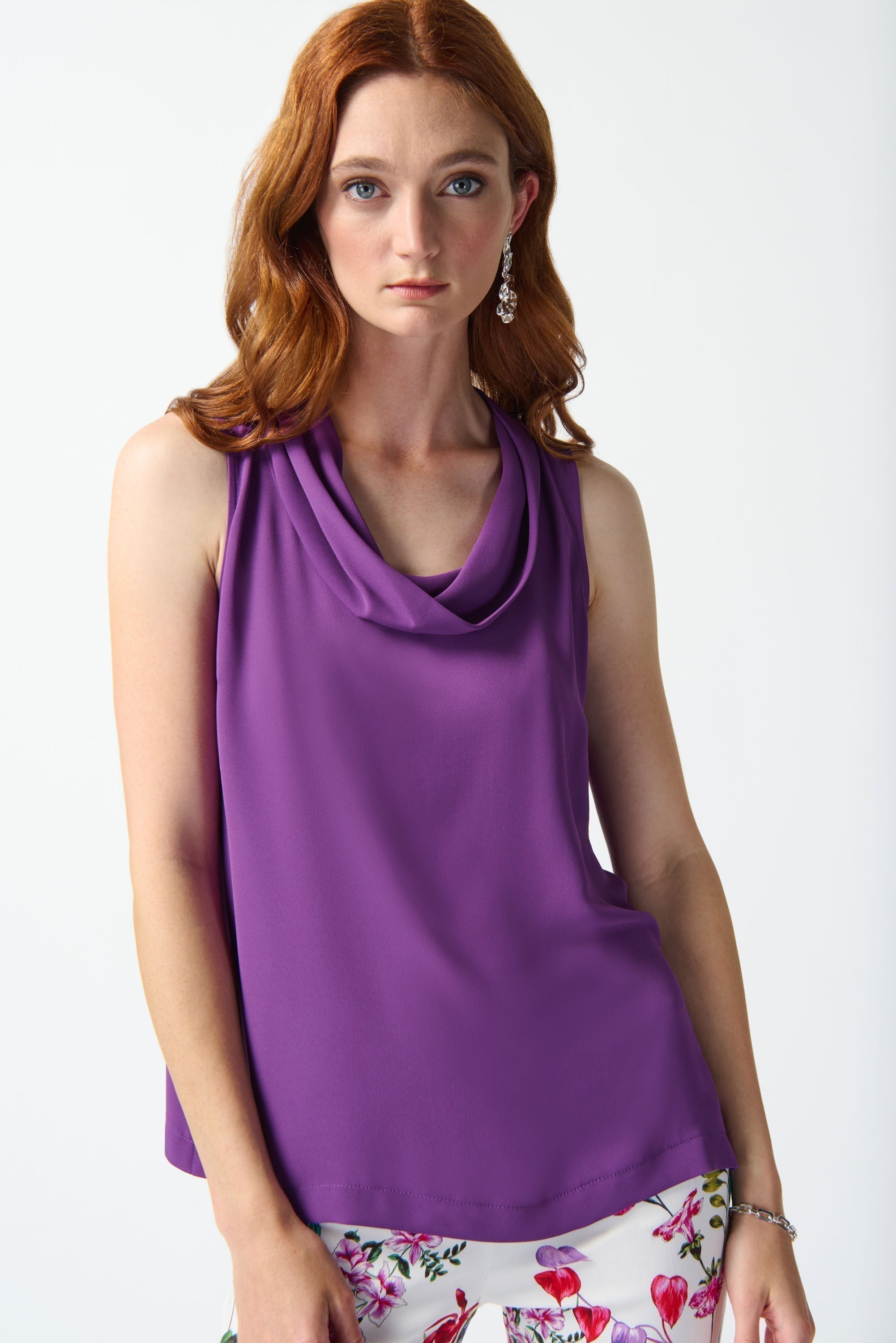 Joseph Ribkoff (242083) Women's Sleeveless Cowl Neck Georgette Blouse in Purple