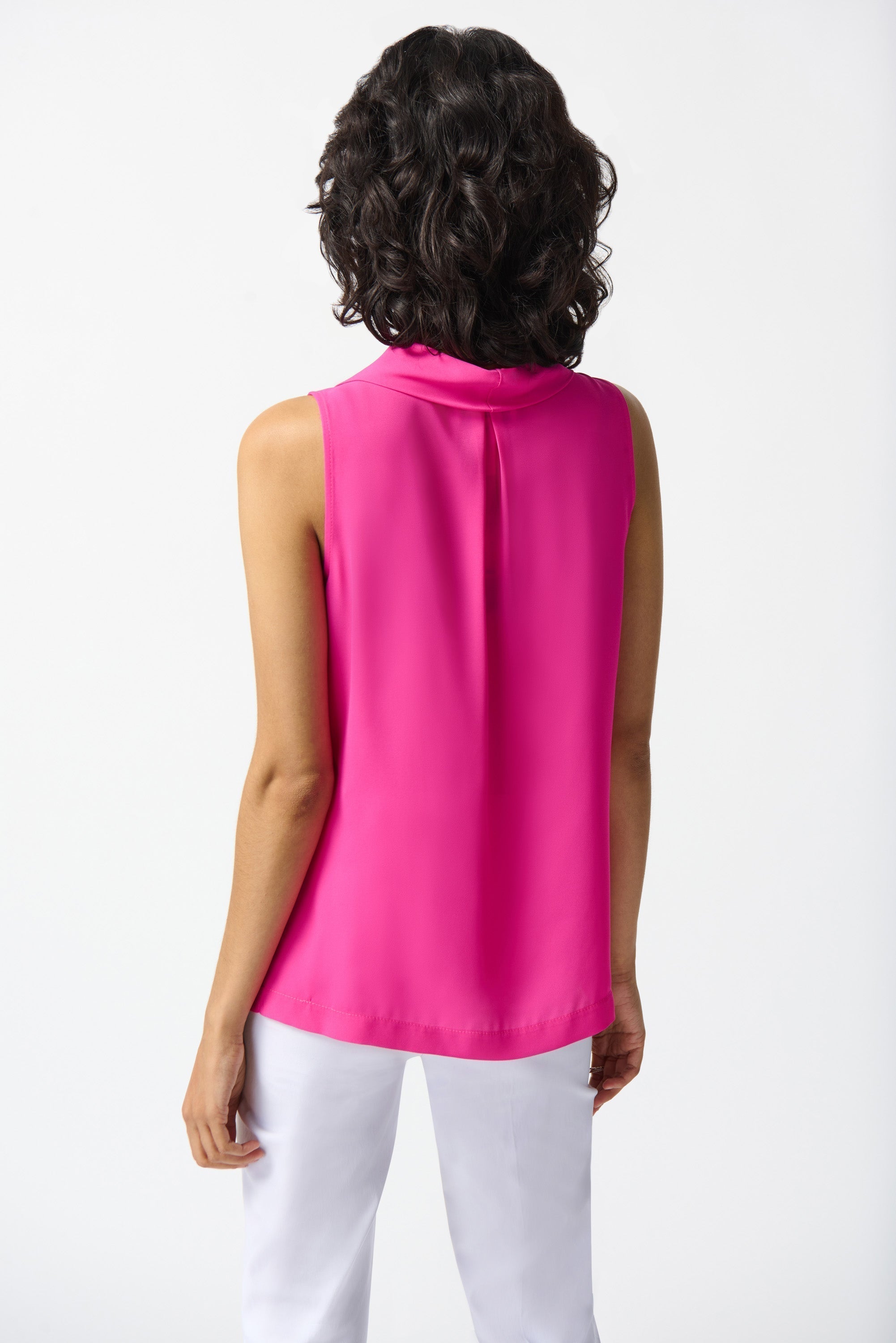 Back view of Joseph Ribkoff (242083) Women's Sleeveless Cowl Neck Georgette Blouse in Bright Pink