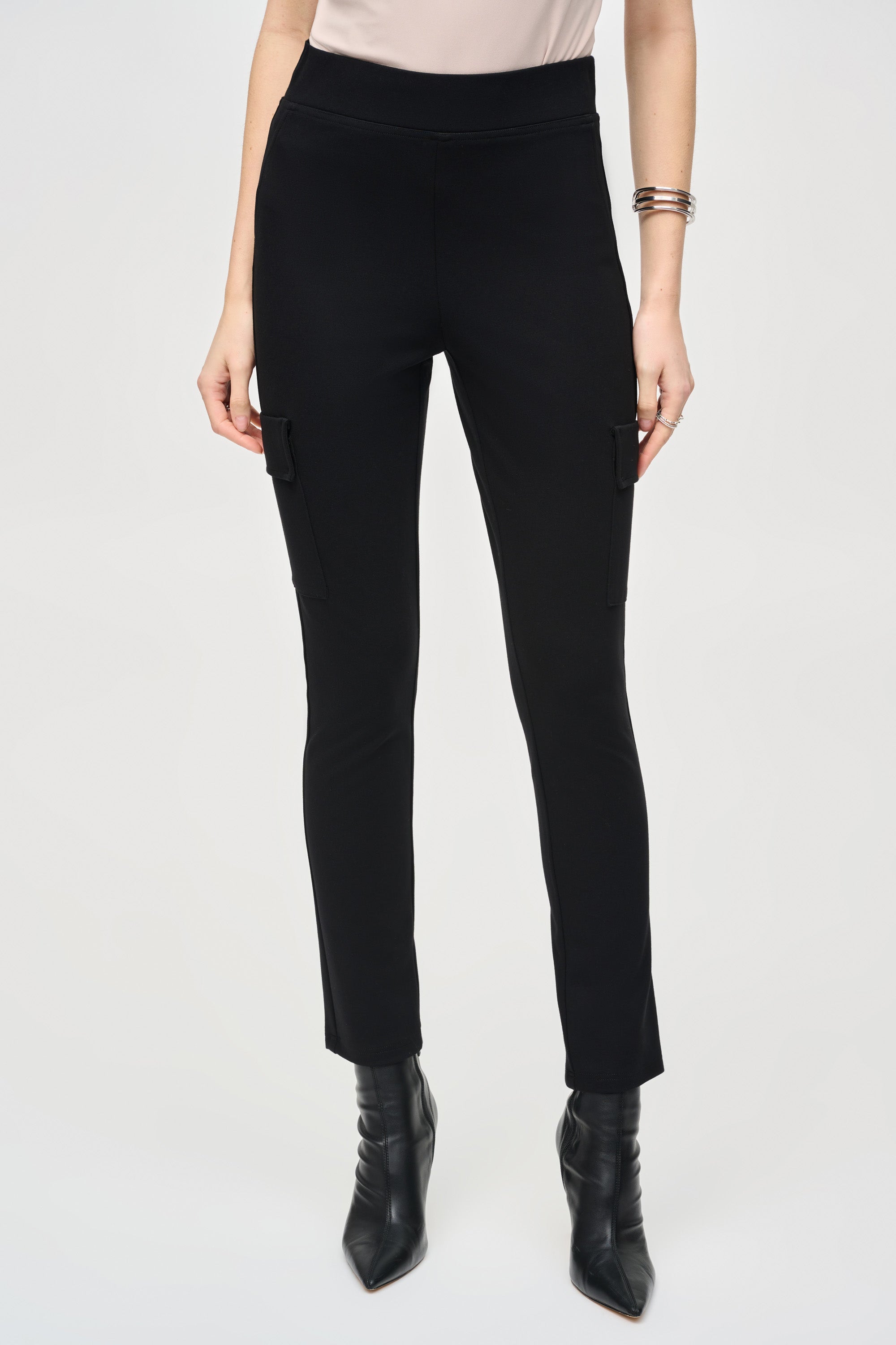 Joseph Ribkoff (243045) Women's Slim Fit Pull-On Pants With Side Cargo Pockets for Work and Weekend in Black