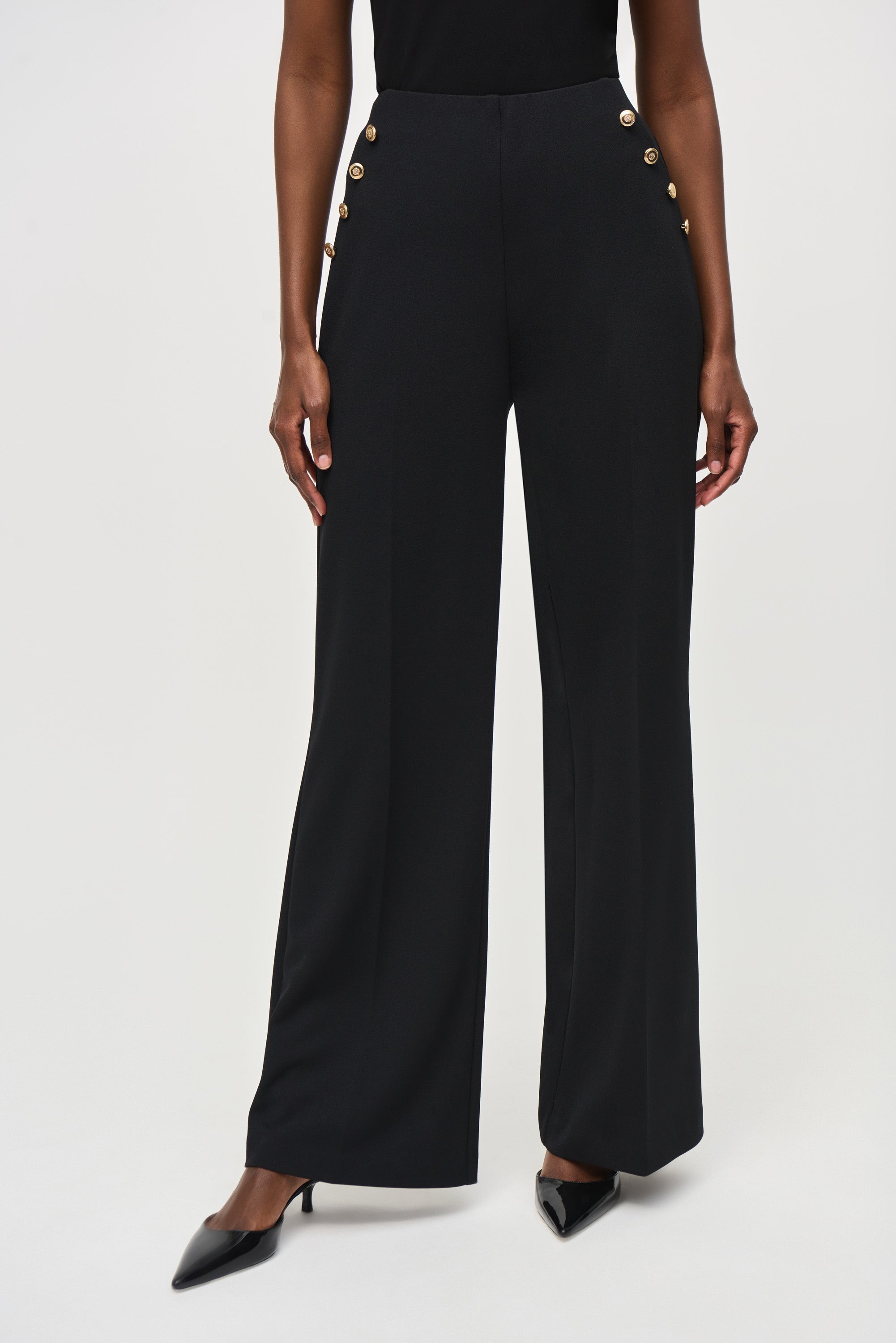 Joseph Ribkoff (243046) Women's Wide-Leg Pull-On Office Pants in Black Scuba Crepe Fabric