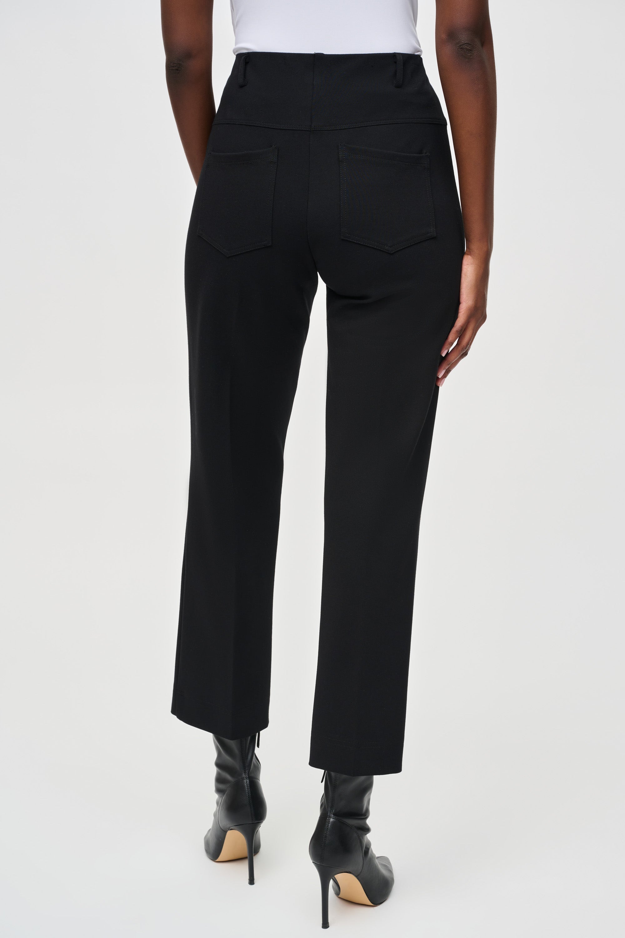 Back view of Joseph Ribkoff (243049) Women's Heavy Knit Straight Fit Pull-On Pants with 27 inch inseam in Black