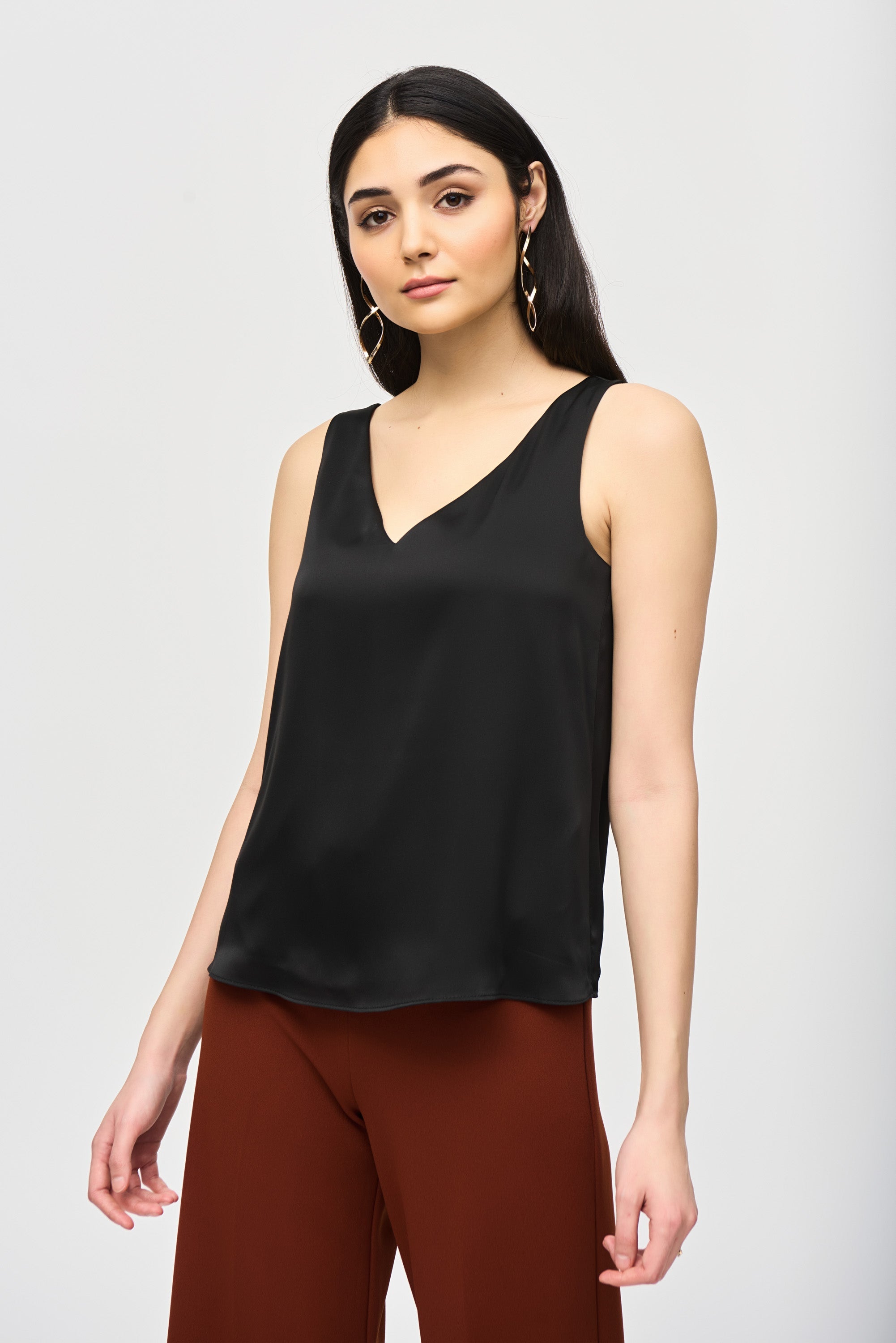 Joseph Ribkoff (243110) Women's Sleeveless V-neck & Back  Satin Tank Top in Black