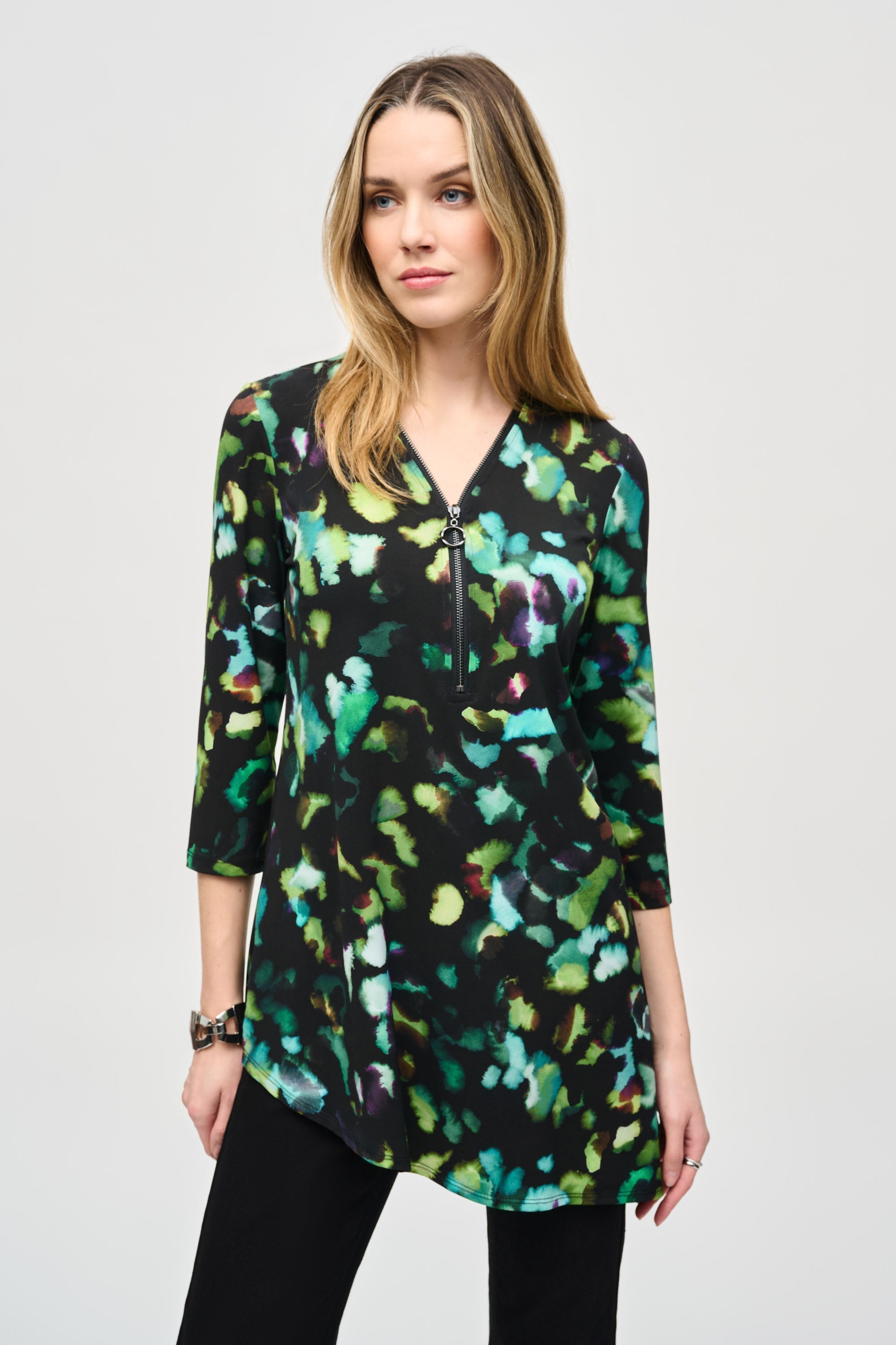 Joseph Ribkoff (243134) Women's 3/4 Sleeve Silky Knit Green Abstract Printed Tunic