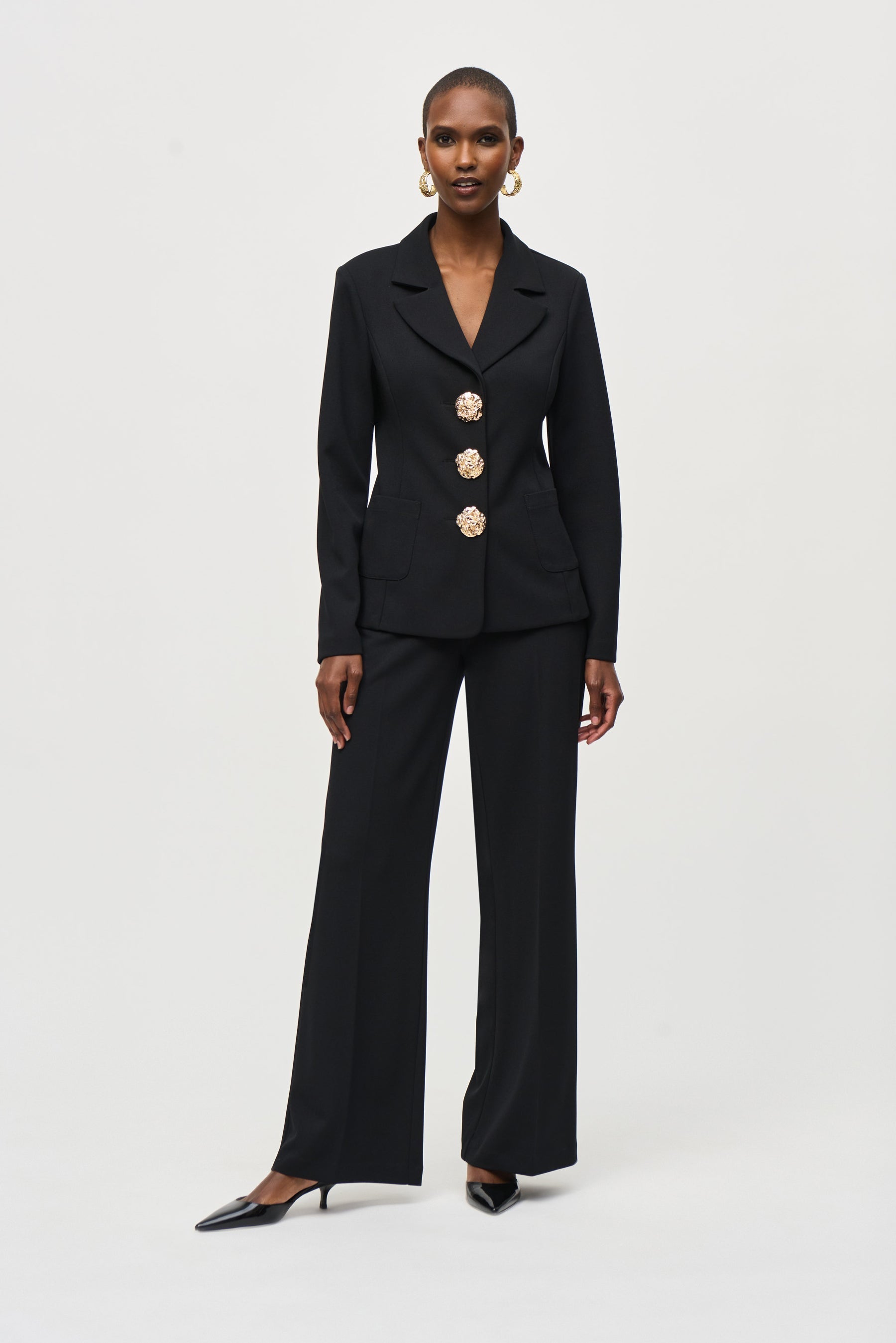 Joseph Ribkoff (243160) Classic Scuba Crepe Fitted Blazer With Golden Statement Buttons in Black