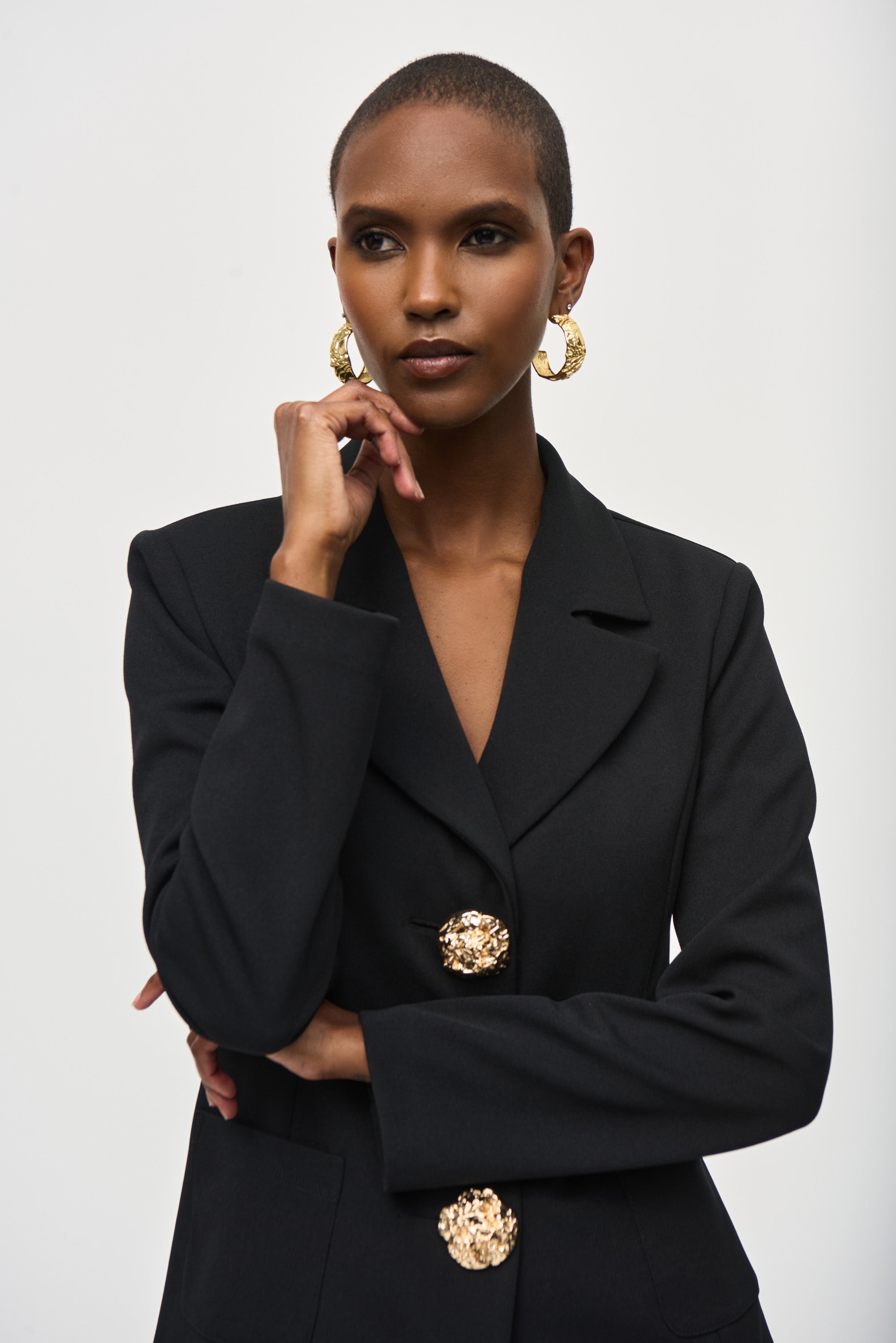 Joseph Ribkoff (243160) Classic Scuba Crepe Fitted Blazer With Golden Statement Buttons in Black