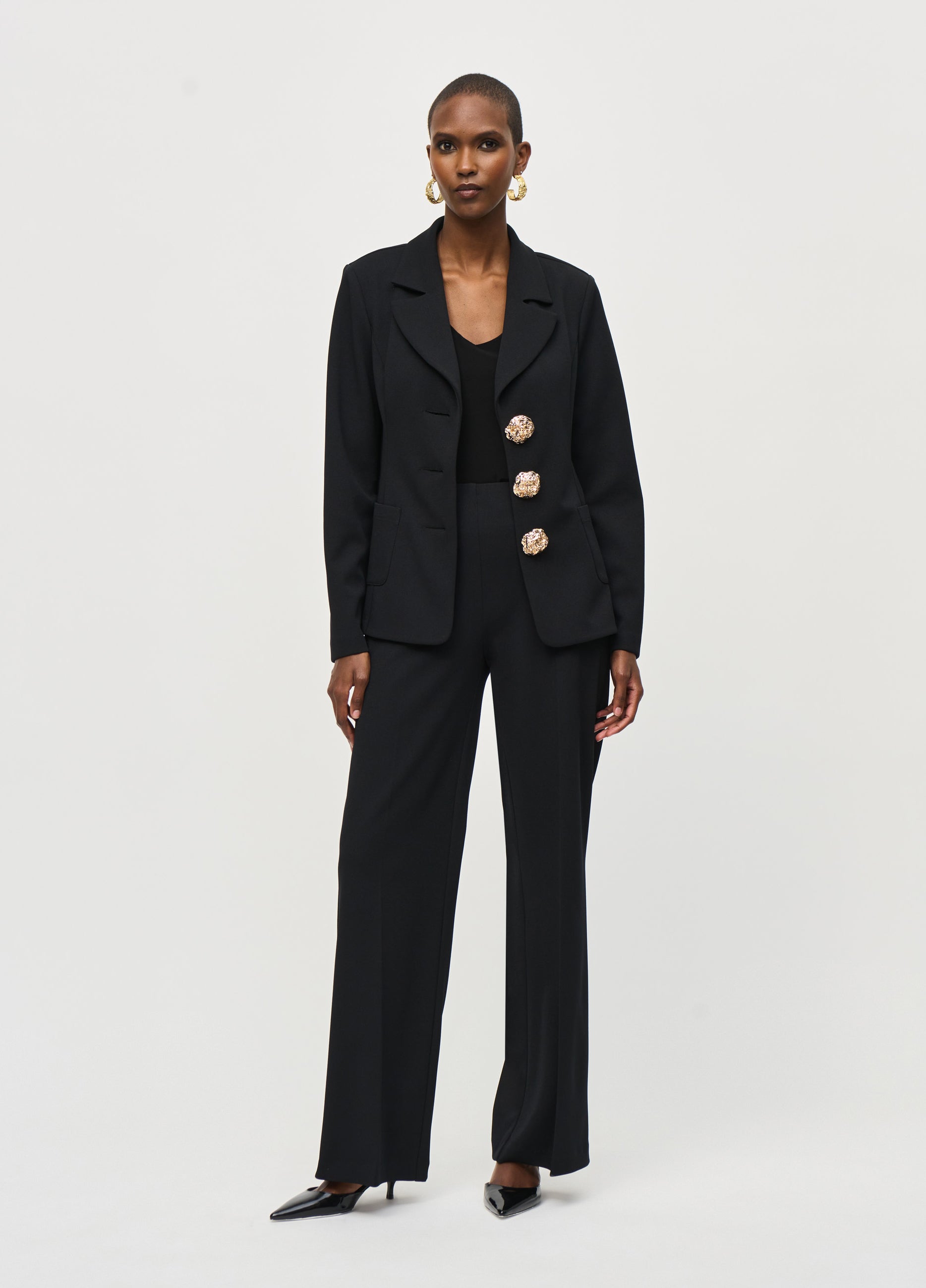 Joseph Ribkoff (243160) Classic Scuba Crepe Fitted Blazer With Golden Statement Buttons in Black