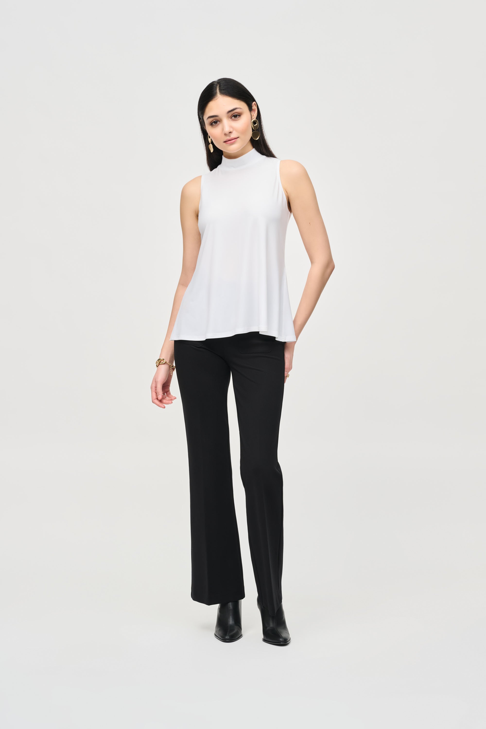 Full body view of Joseph Ribkoff (243253) Silky Knit Fit and Flare Sleeveless Top in White