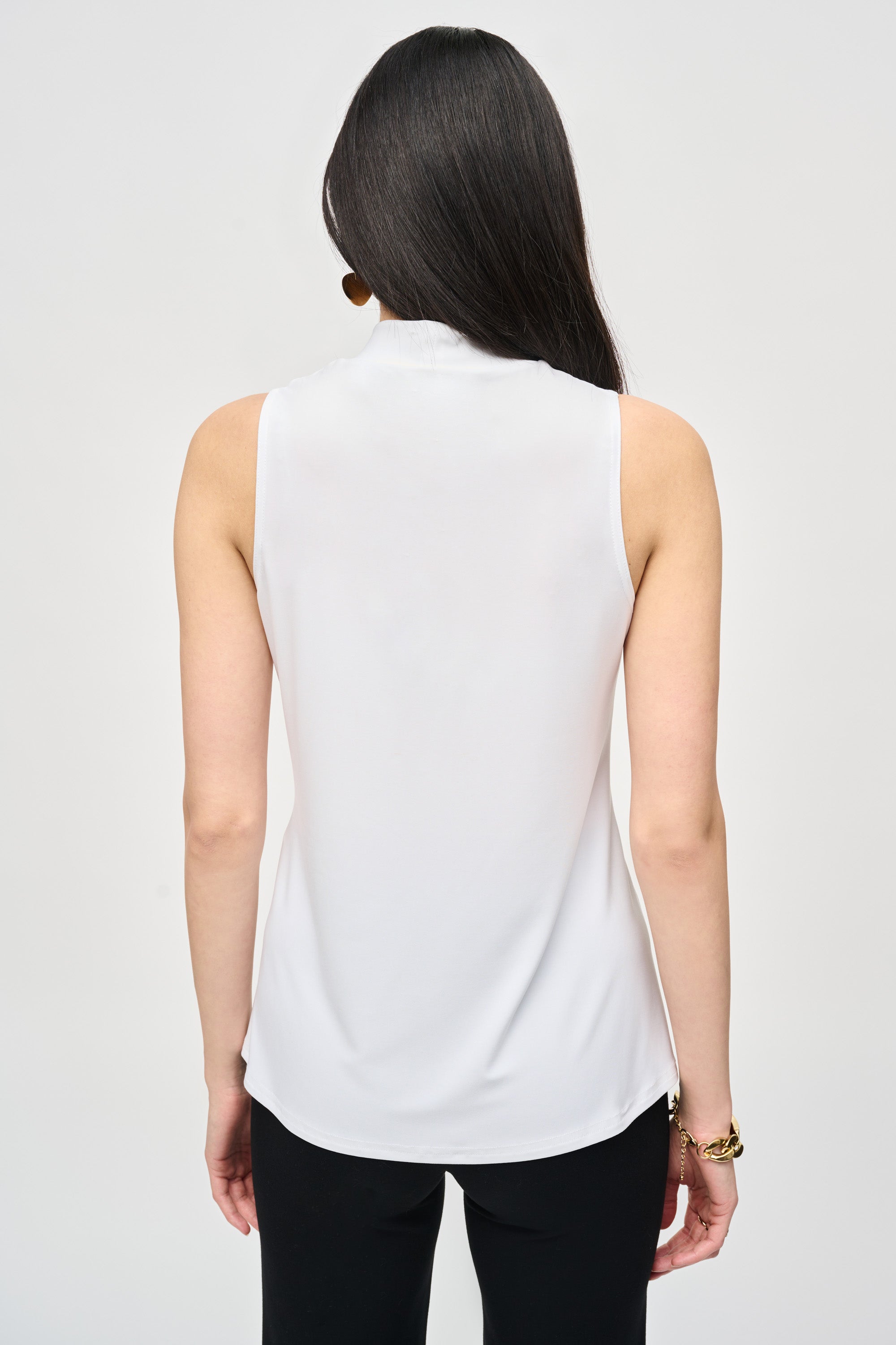 Back view of Joseph Ribkoff (243253) Silky Knit Fit and Flare Sleeveless Top in White