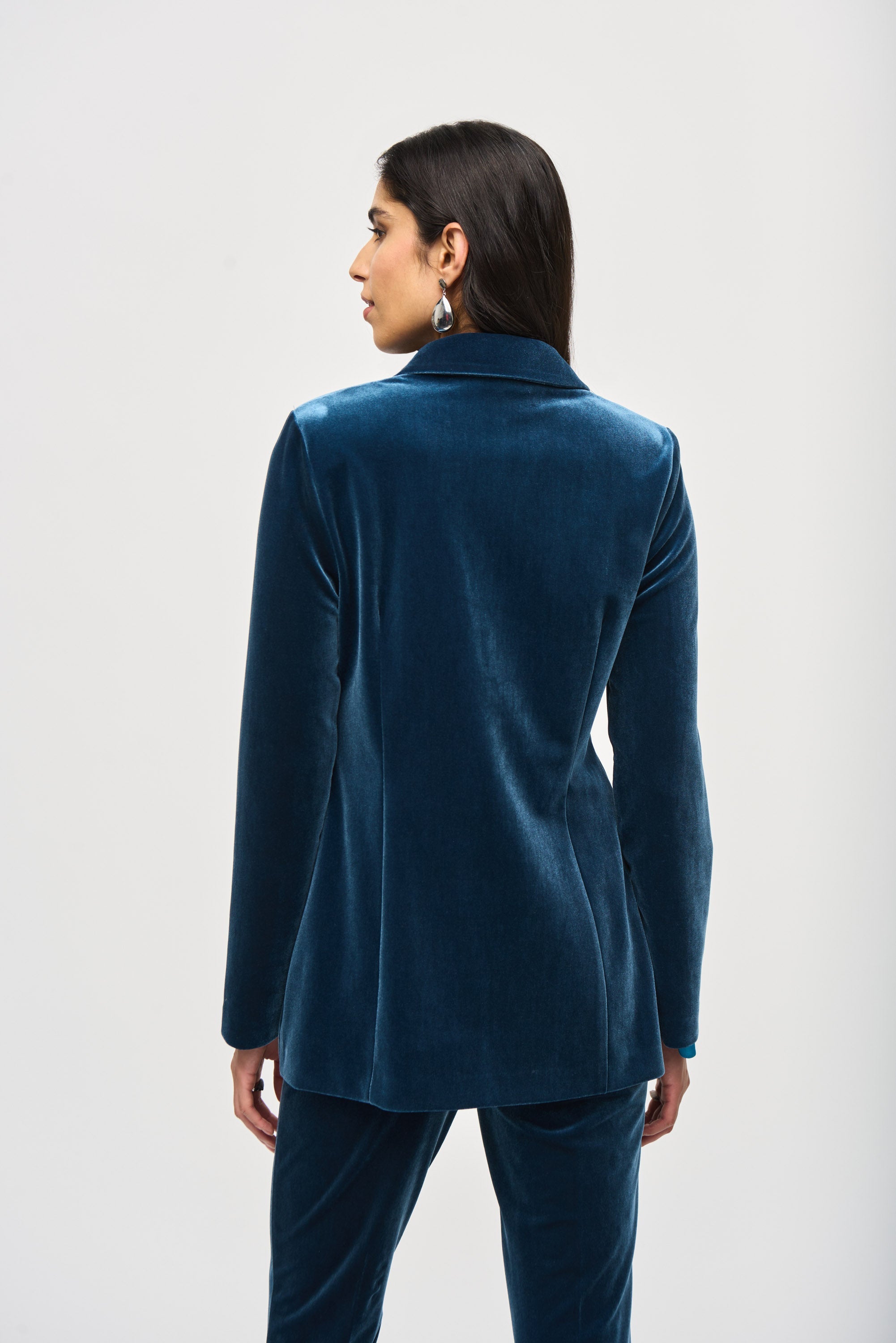 Back view of Joseph Ribkoff (243286) Women's Long Sleeve Tailored Velvet Blazer in Nightfall Blue