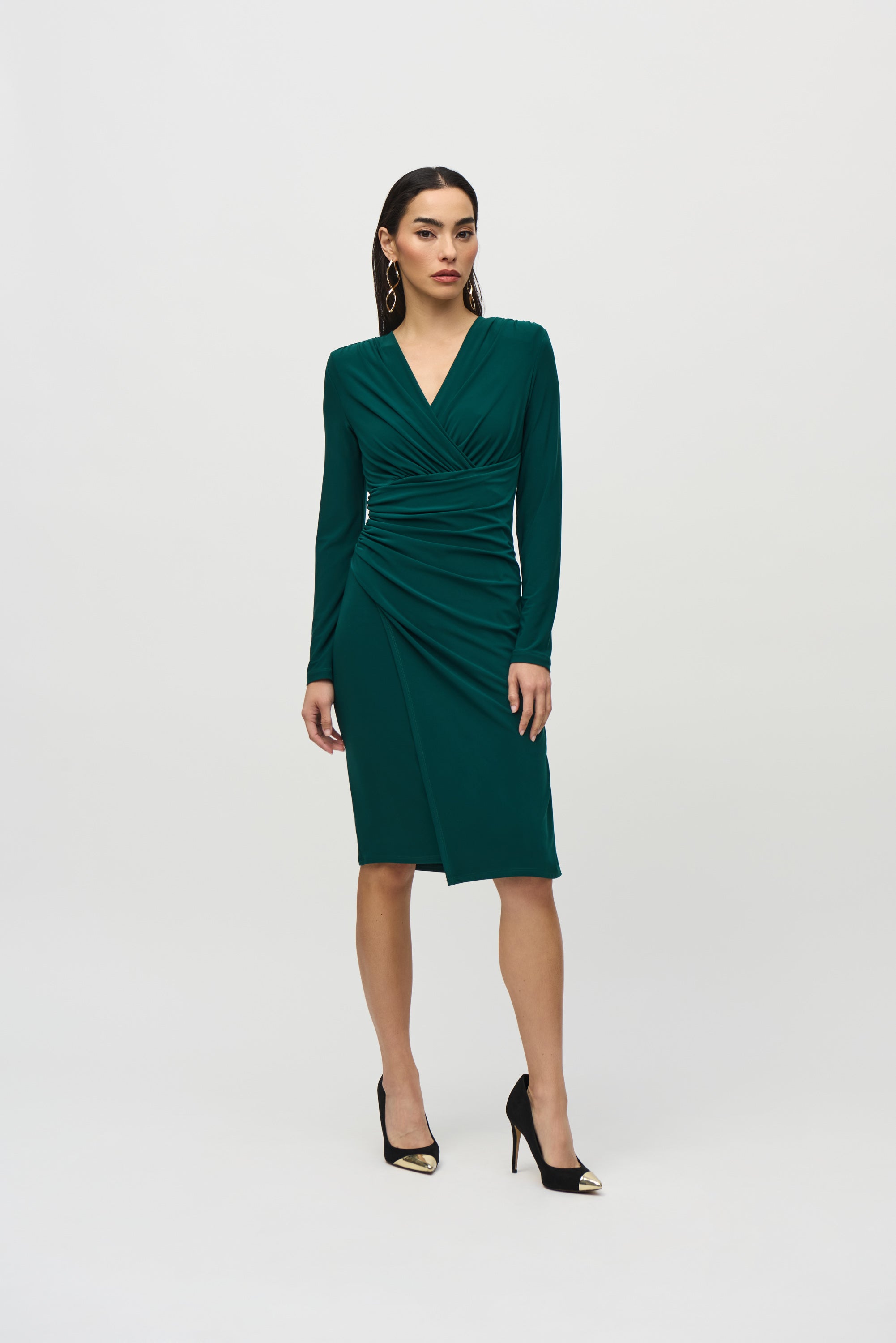 Joseph Ribkoff (244024)  Women's Long Sleeve Silky Knit Wrap Dress in Absolute Green