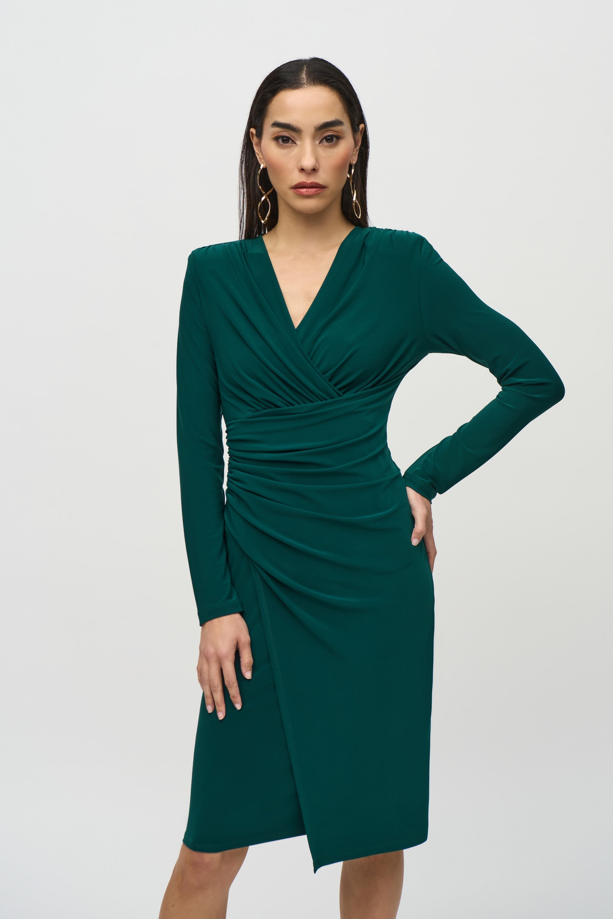 Joseph Ribkoff (244024)  Women's Long Sleeve Silky Knit Wrap Dress in Absolute Green