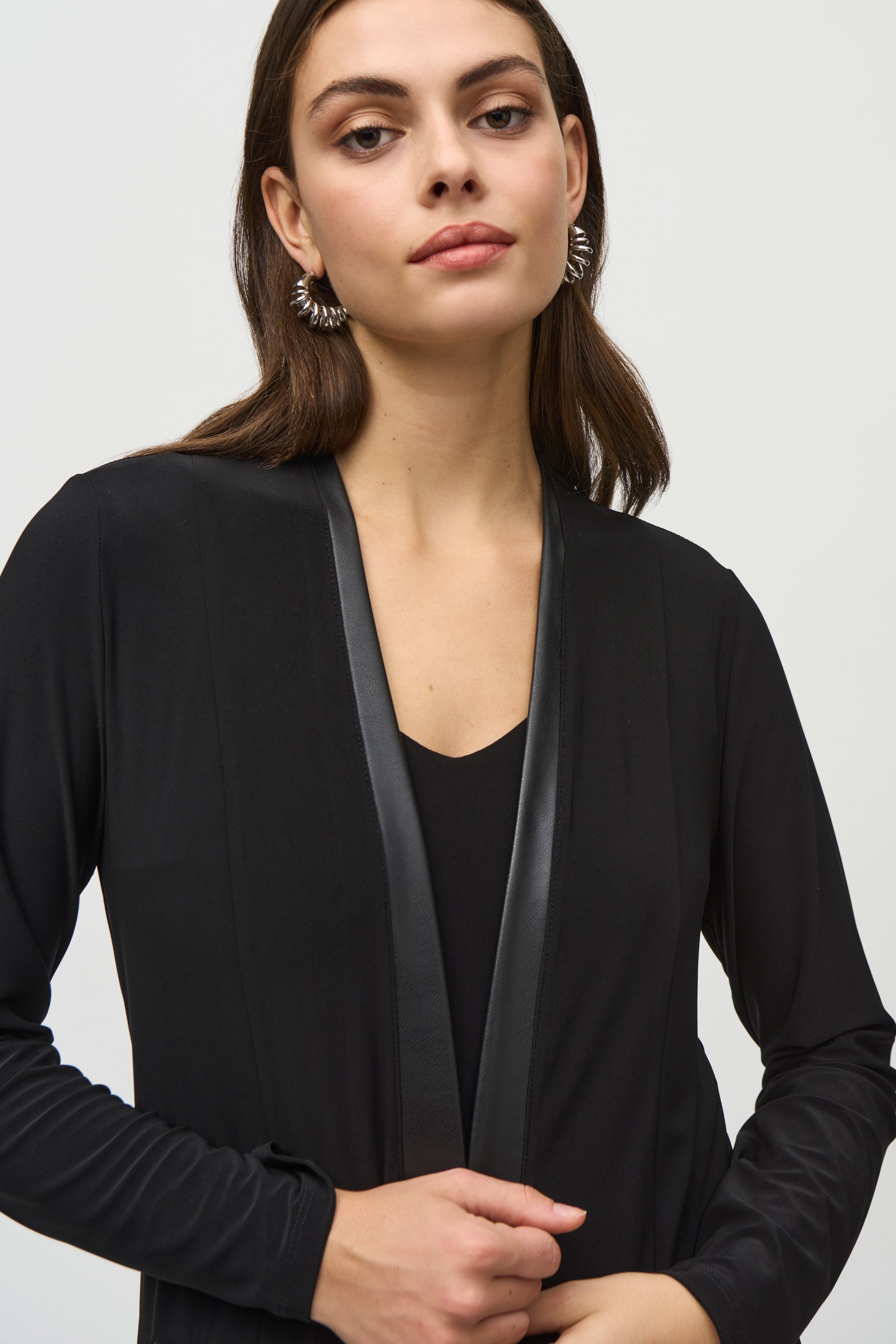 Joseph Ribkoff (244088) Long Sleeve Silky Knit And Leatherette Cover Up in Black