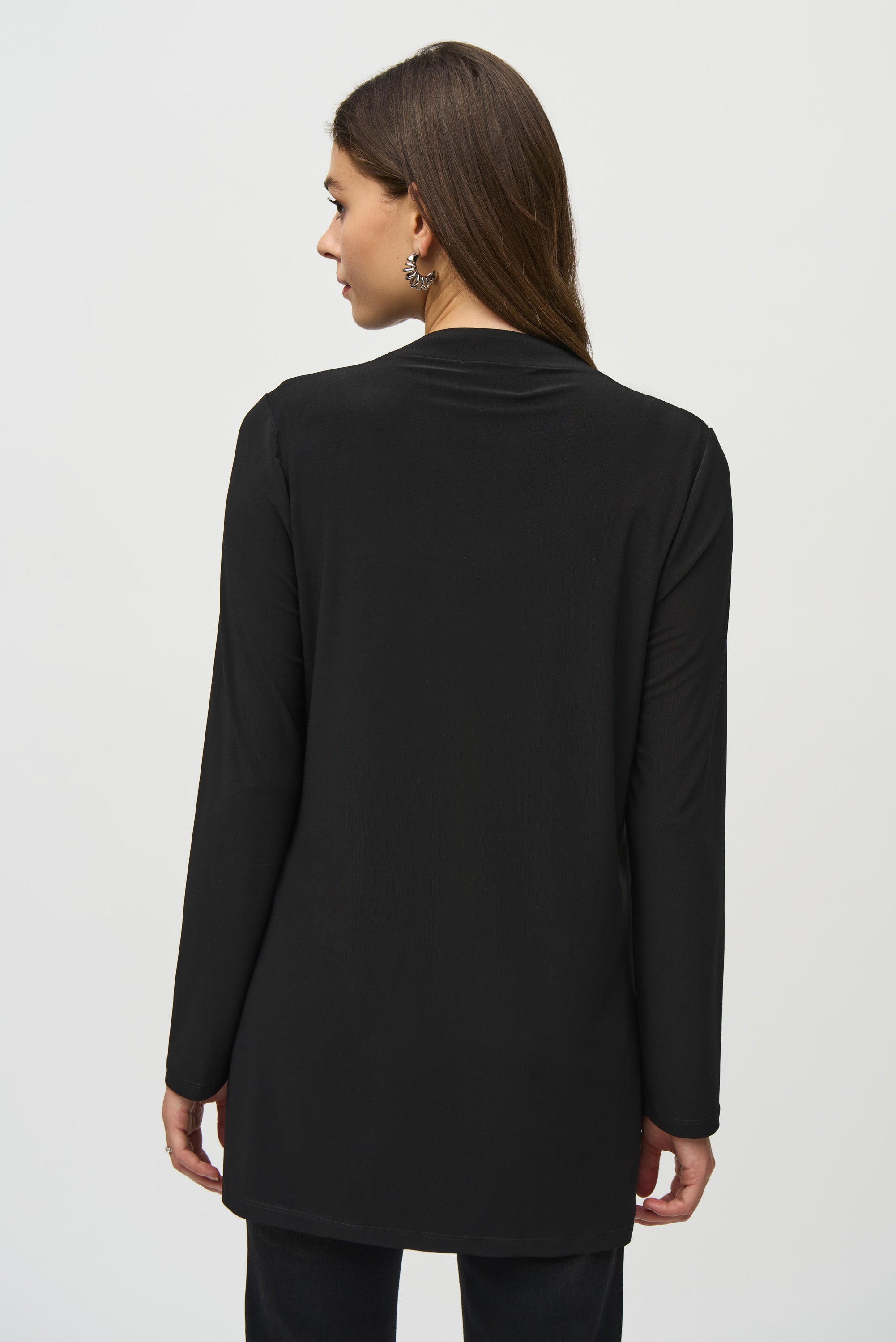 Back View Joseph Ribkoff (244088) Long Sleeve Silky Knit And Leatherette Cover Up in Black