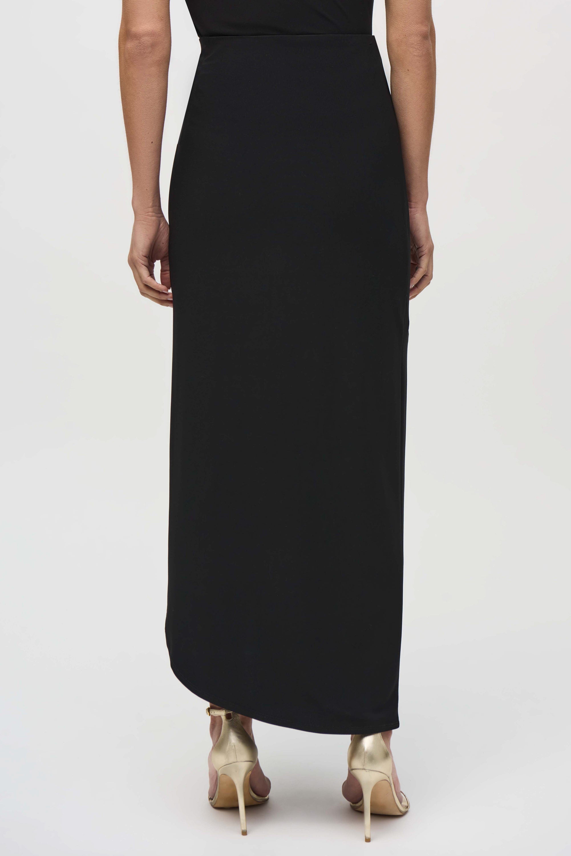 Back View Joseph Ribkoff (244091) Silky Knit Asymmetrical Pull-on Skirt in Black