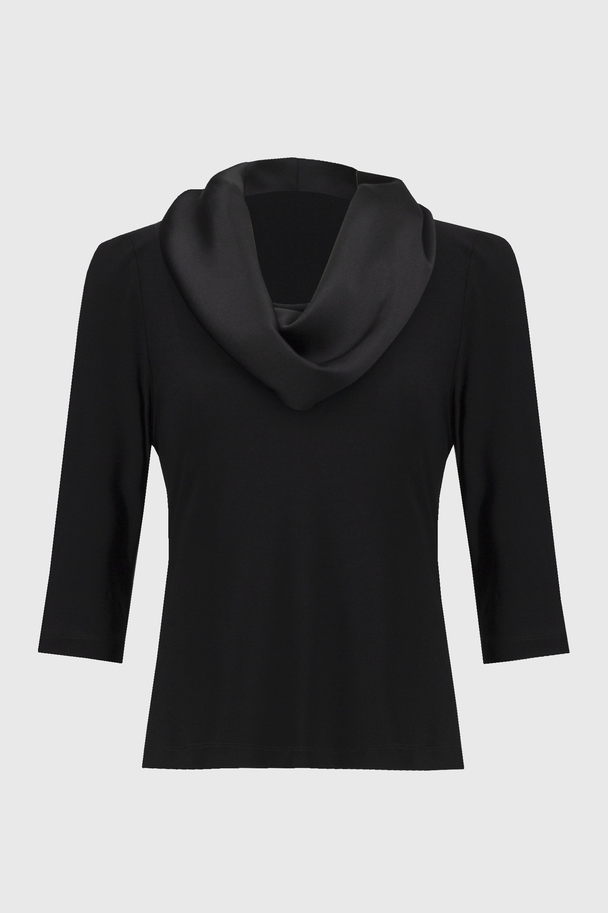 Off Figure Joseph Ribkoff (244106) 3/4 Sleeve Cowl Neck Silky Knit And Satin Fitted Top in Black