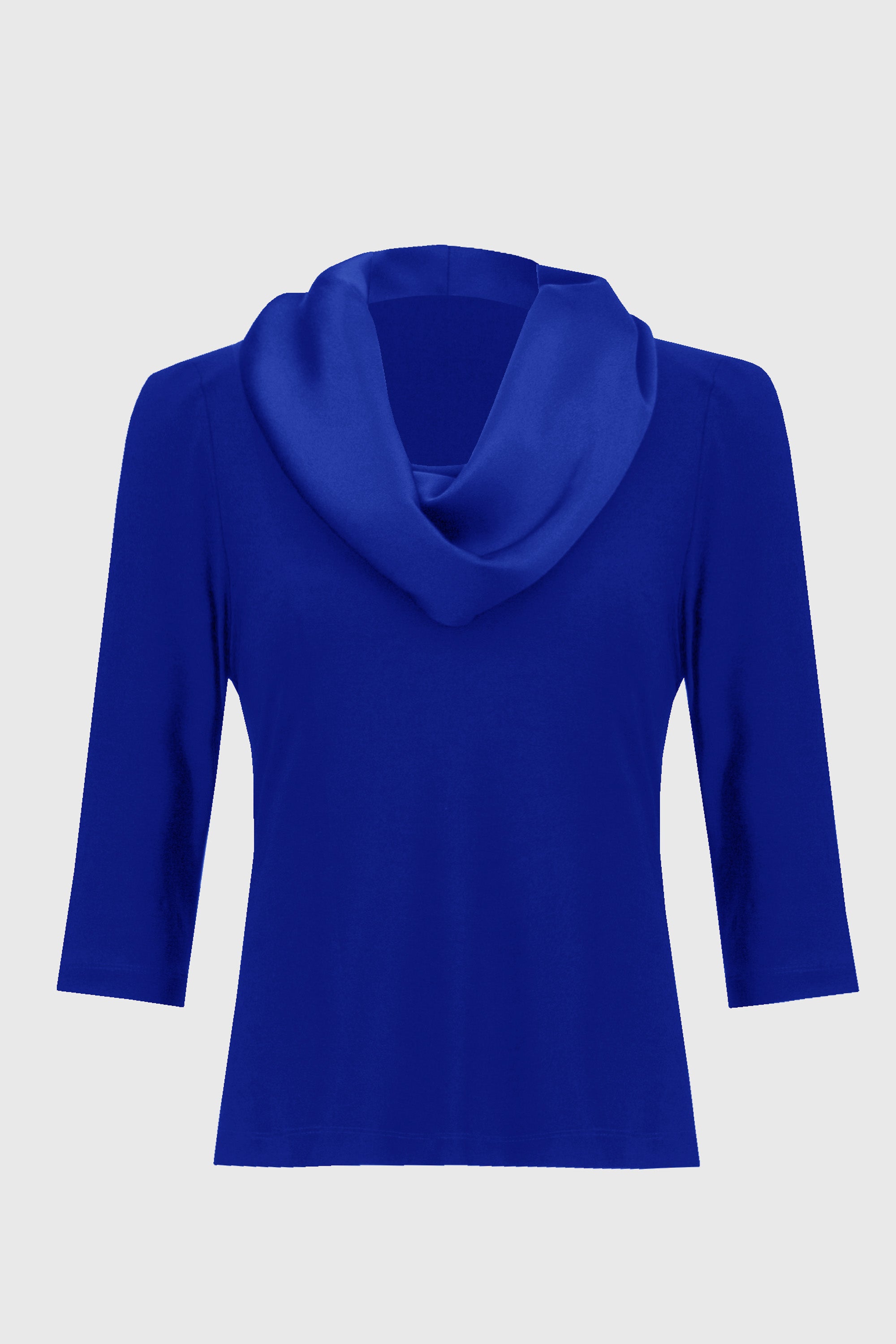 Off Figure Joseph Ribkoff (244106) 3/4 Sleeve Cowl Neck Silky Knit And Satin Fitted Top in Blue