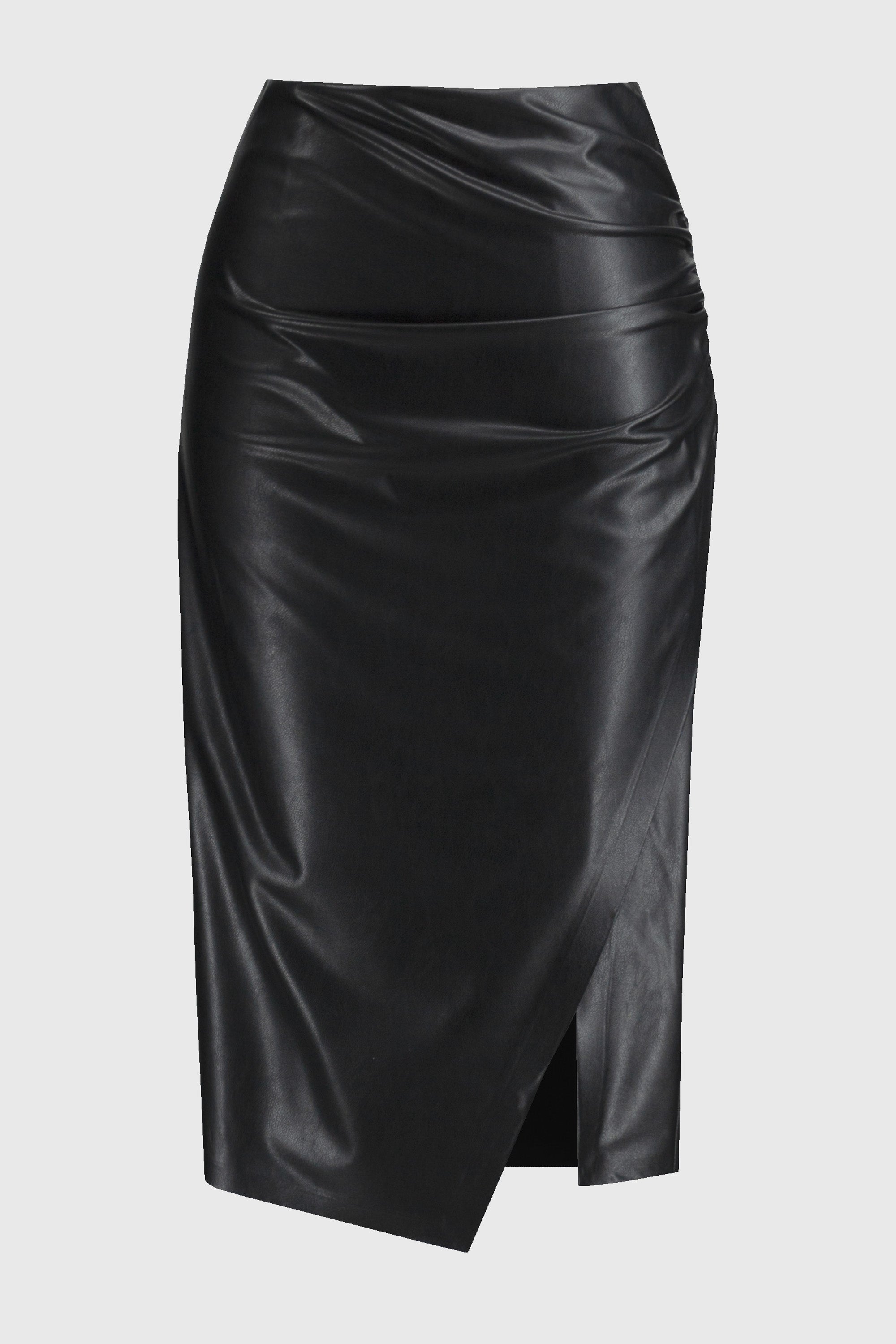 Off-Figure Joseph Ribkoff (244115) Leatherette Pull-On Pencil Midi Skirt in Black