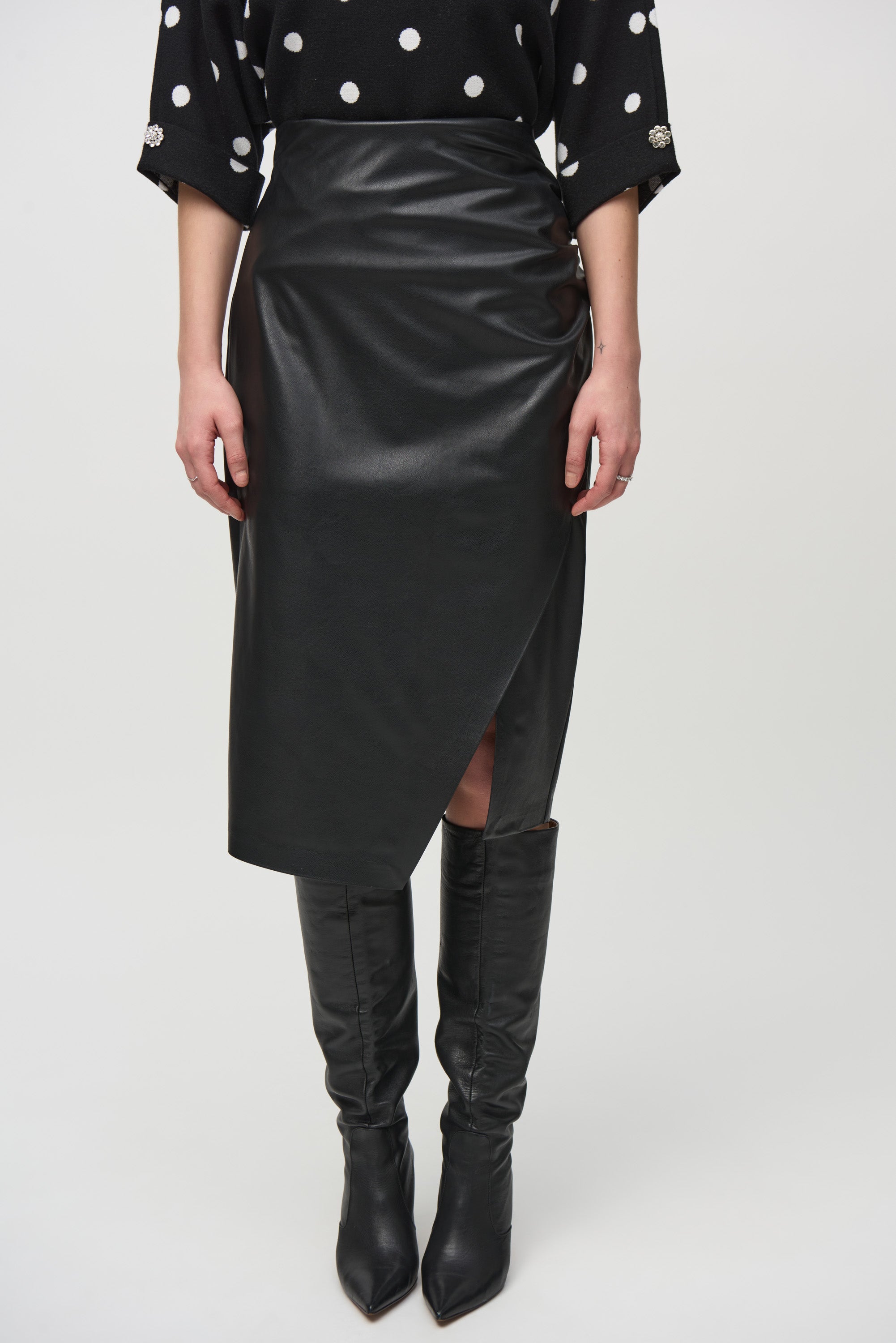 Joseph Ribkoff (244115) Leatherette Pull-On Pencil Midi Skirt in Black