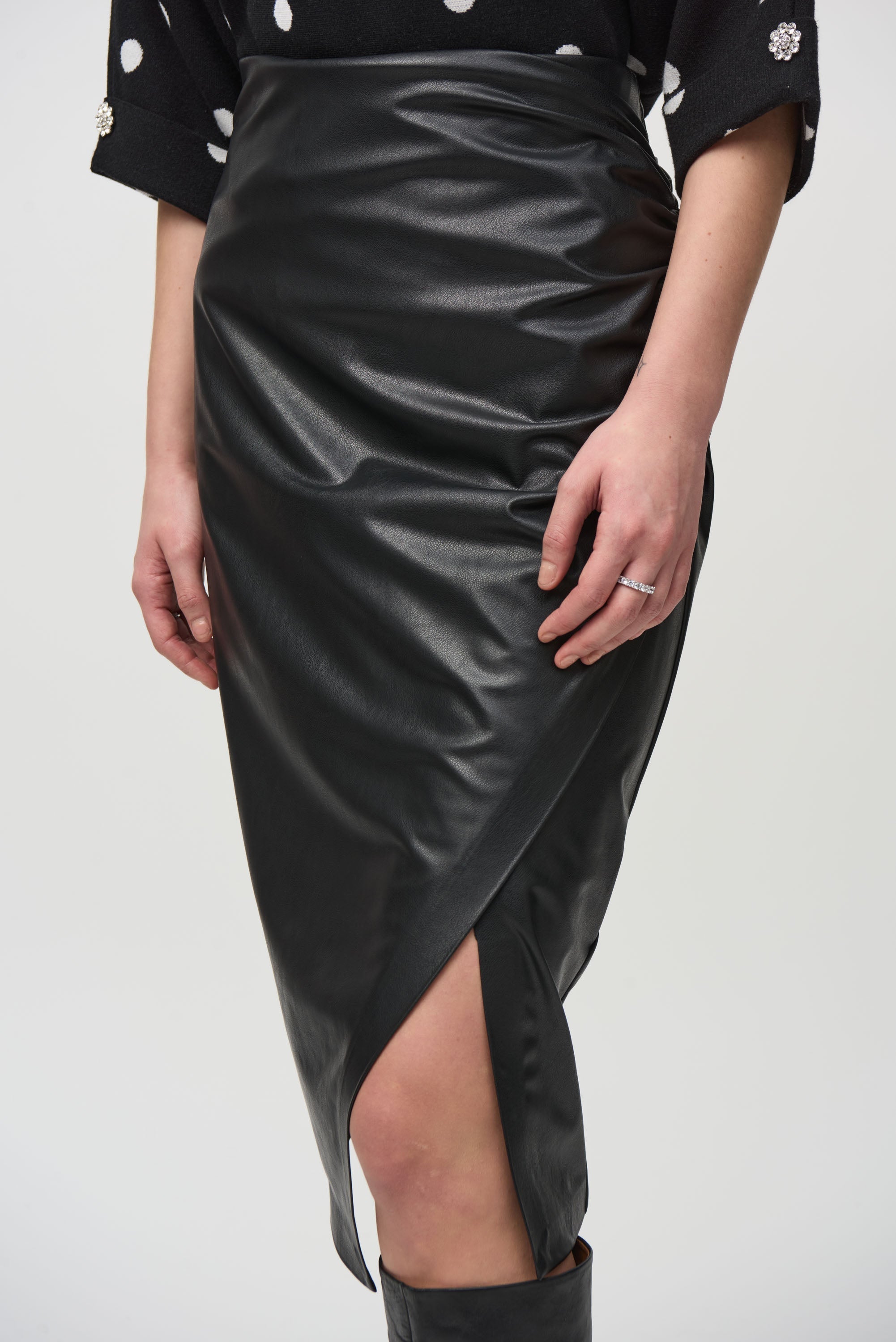 Joseph Ribkoff (244115) Leatherette Pull-On Pencil Midi Skirt in Black