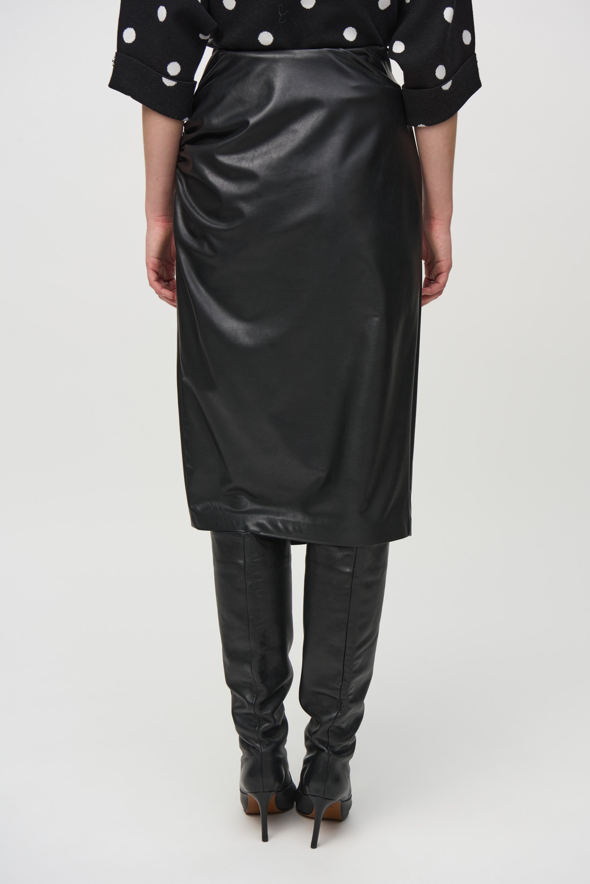 Back View Joseph Ribkoff (244115) Leatherette Pull-On Pencil Midi Skirt in Black