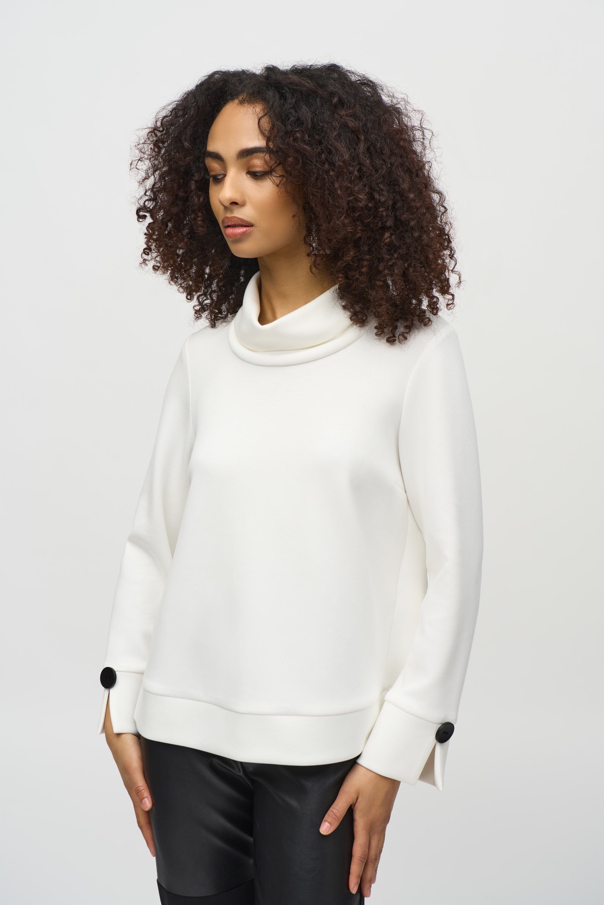 Joseph Ribkoff (244129) Long Sleeve Cowl Neck Scuba Jersey Boxy Top in Off-White