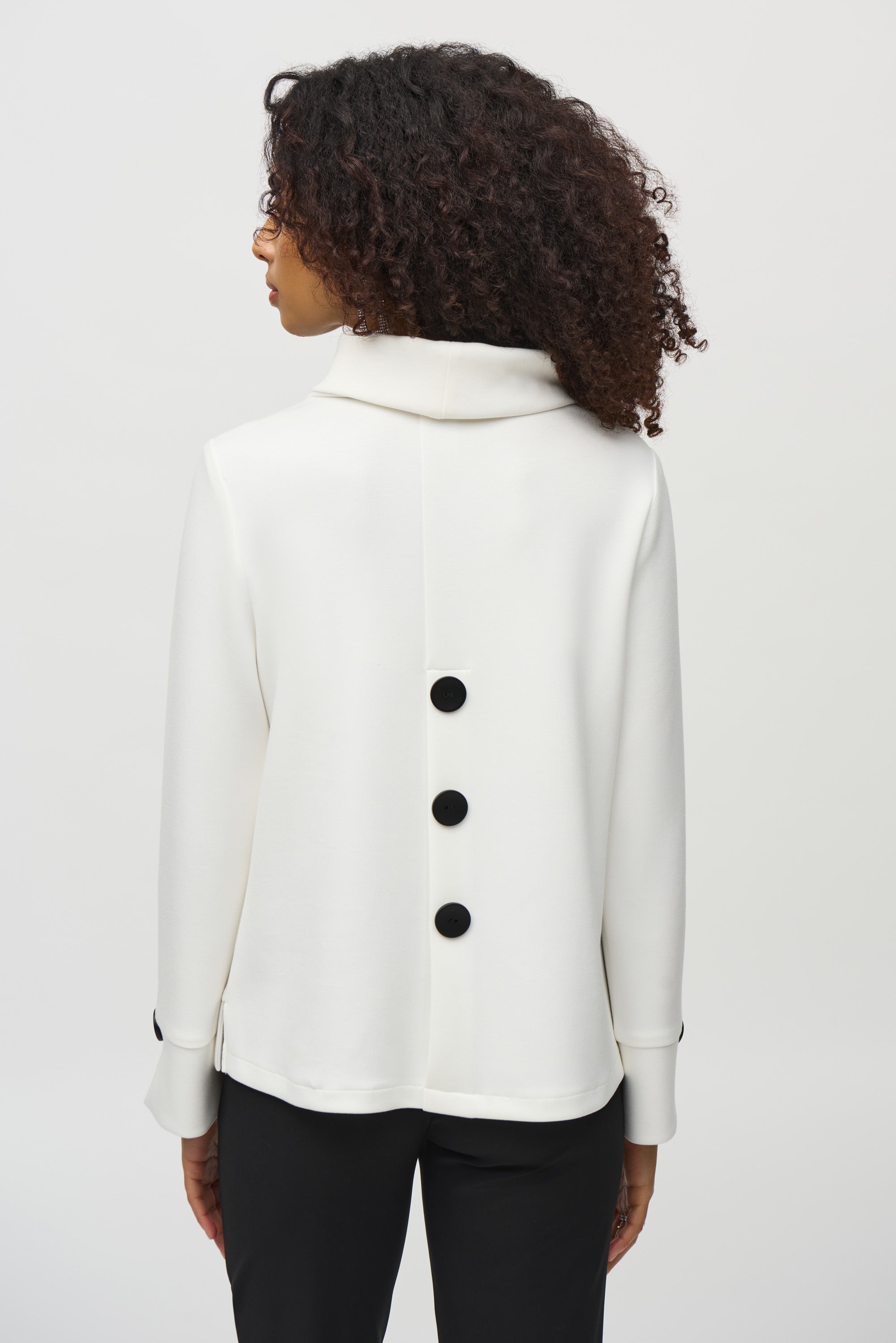 Back View Joseph Ribkoff (244129) Long Sleeve Cowl Neck Scuba Jersey Boxy Top in Off-White