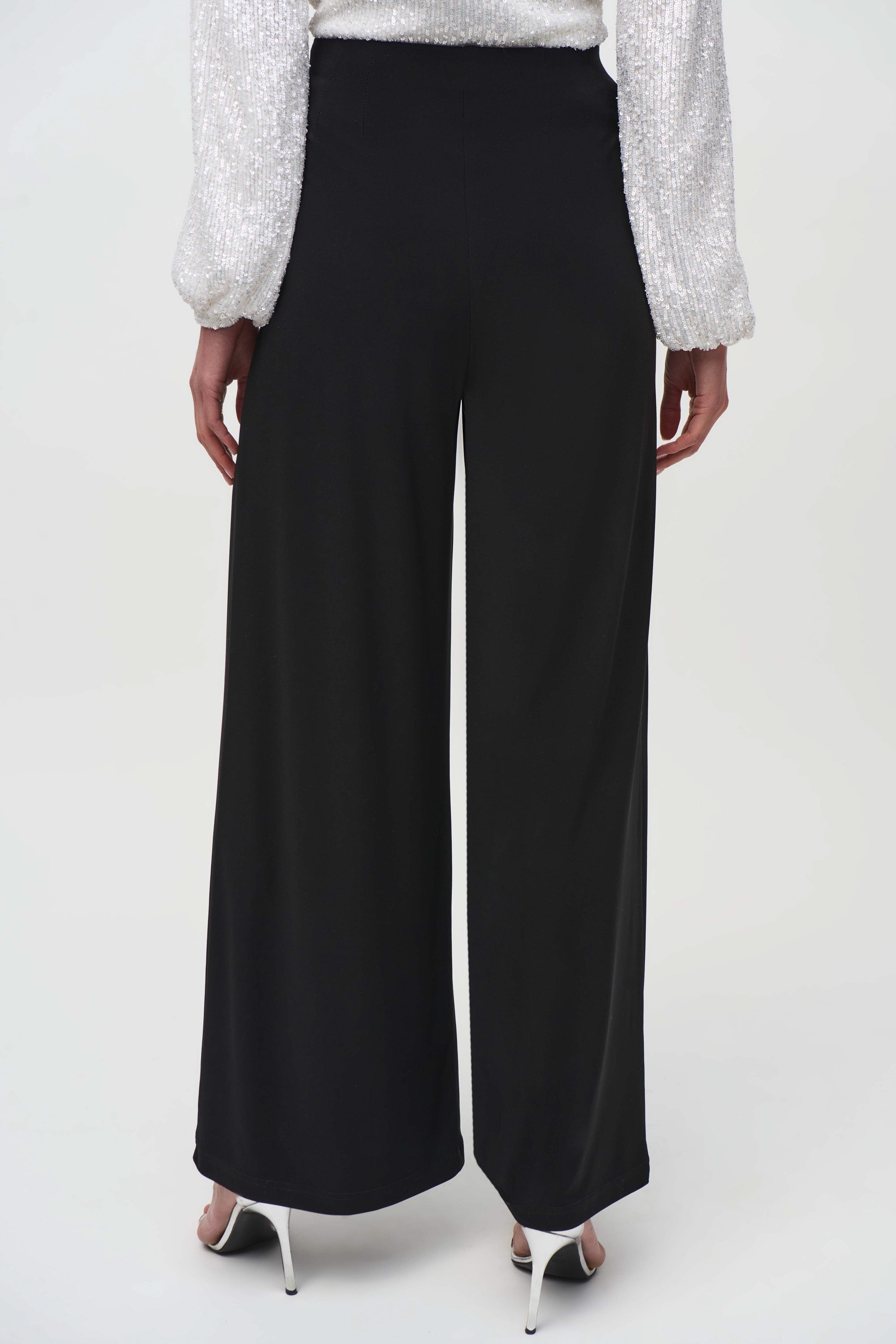 Back View Joseph Ribkoff (244151) Silky Knit Wide-Leg Pull-On Pants in Black