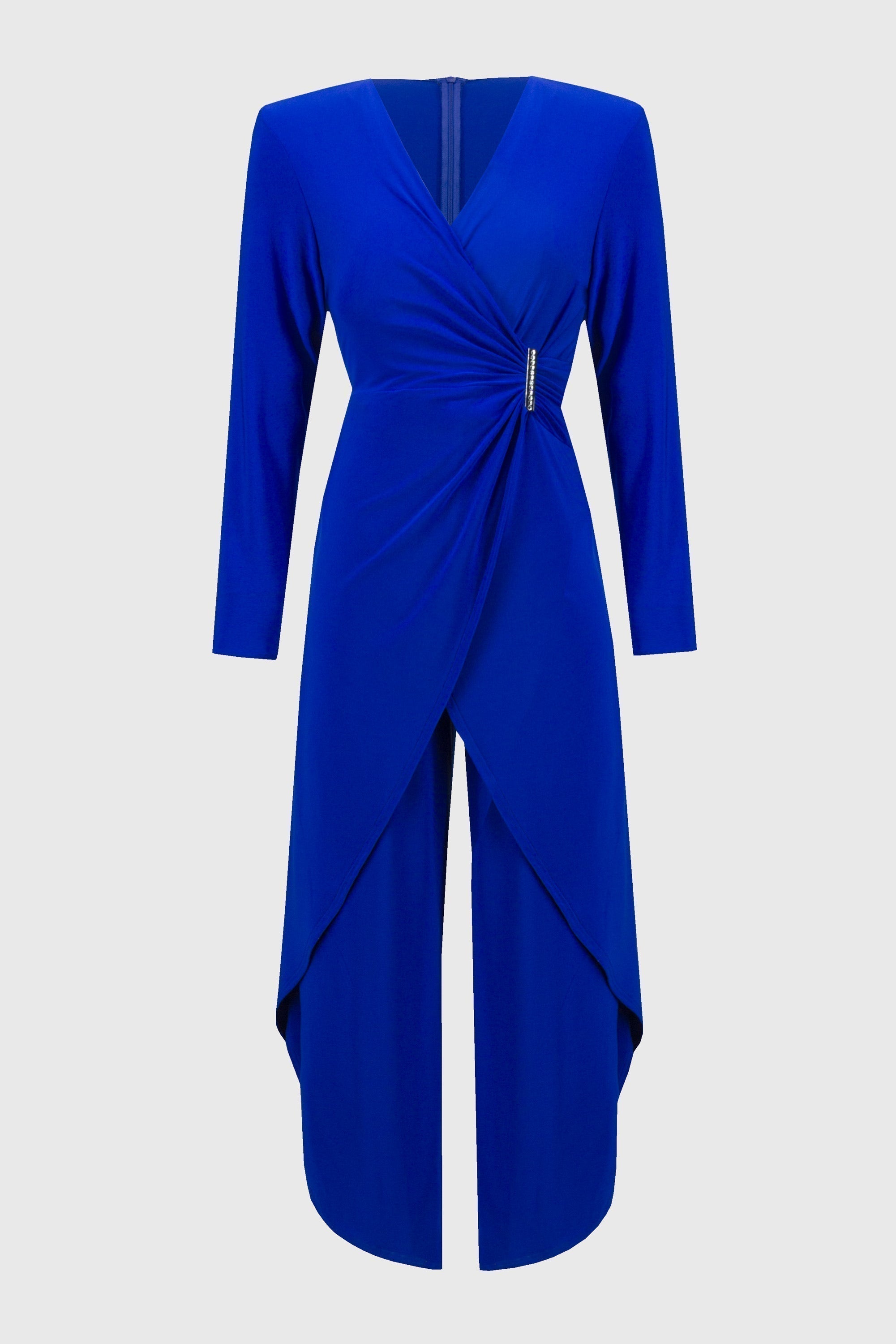 Off-Figure Joseph Ribkoff (244155) Long Sleeve Silky Knit Wrap Culotte Jumpsuit in Blue