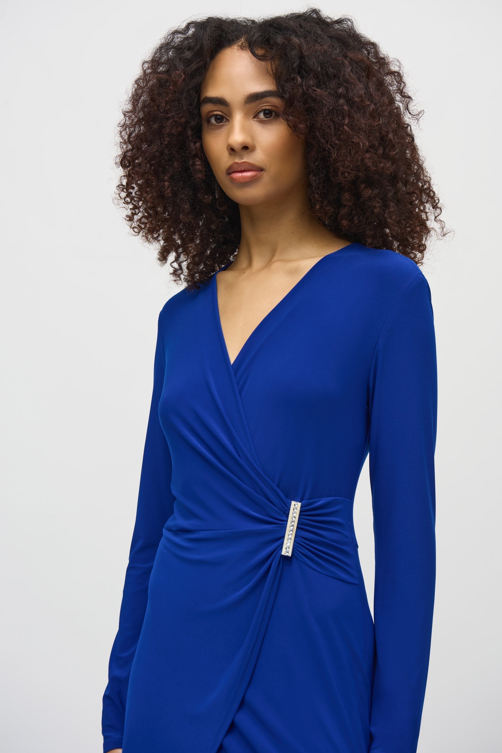 Joseph Ribkoff (244155) Long Sleeve Silky Knit Wrap Culotte Jumpsuit in Blue