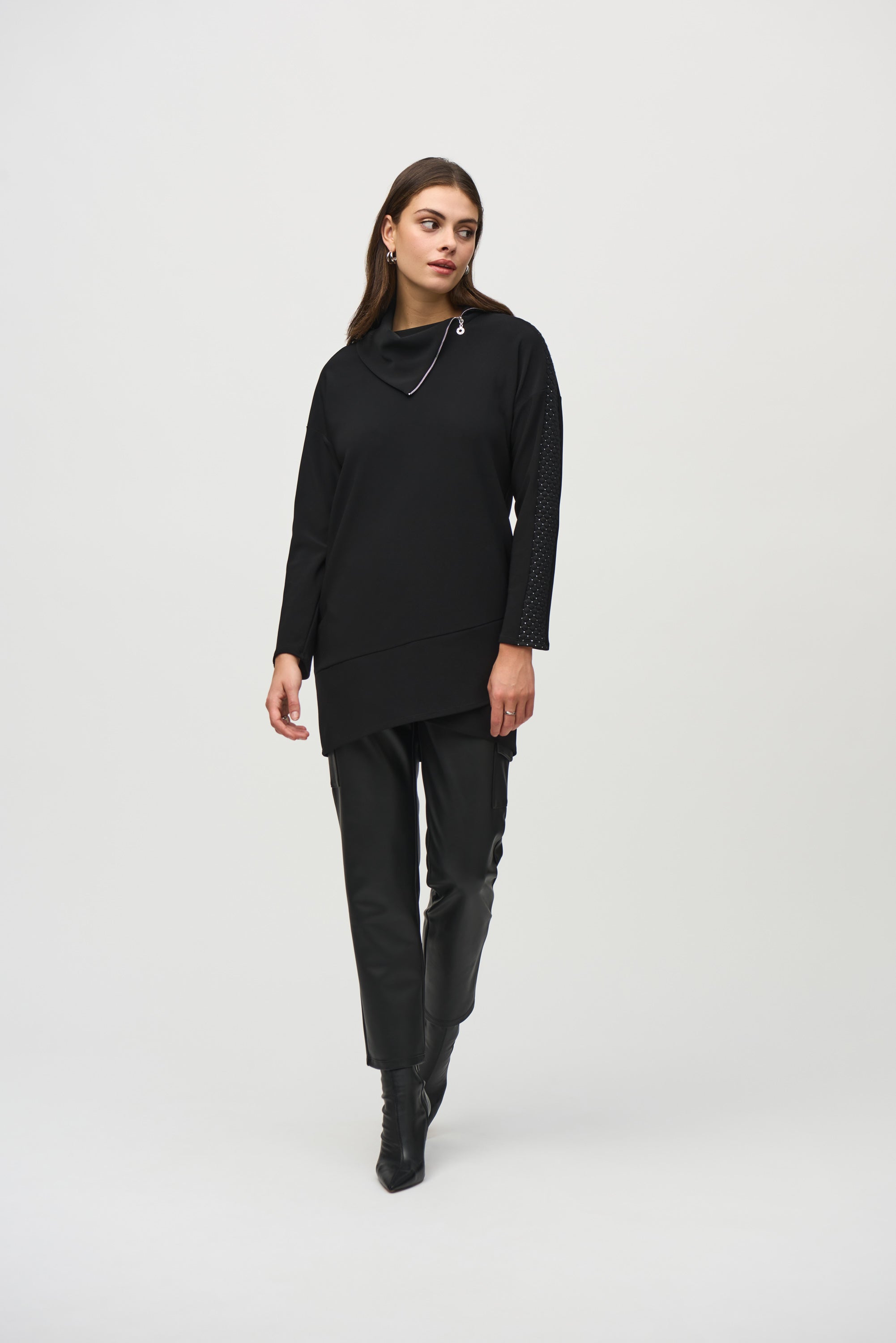 Joseph Ribkoff (244158) Long Sleeve Silky Knit Tunic With Lurex Quilting Inserts in Black 