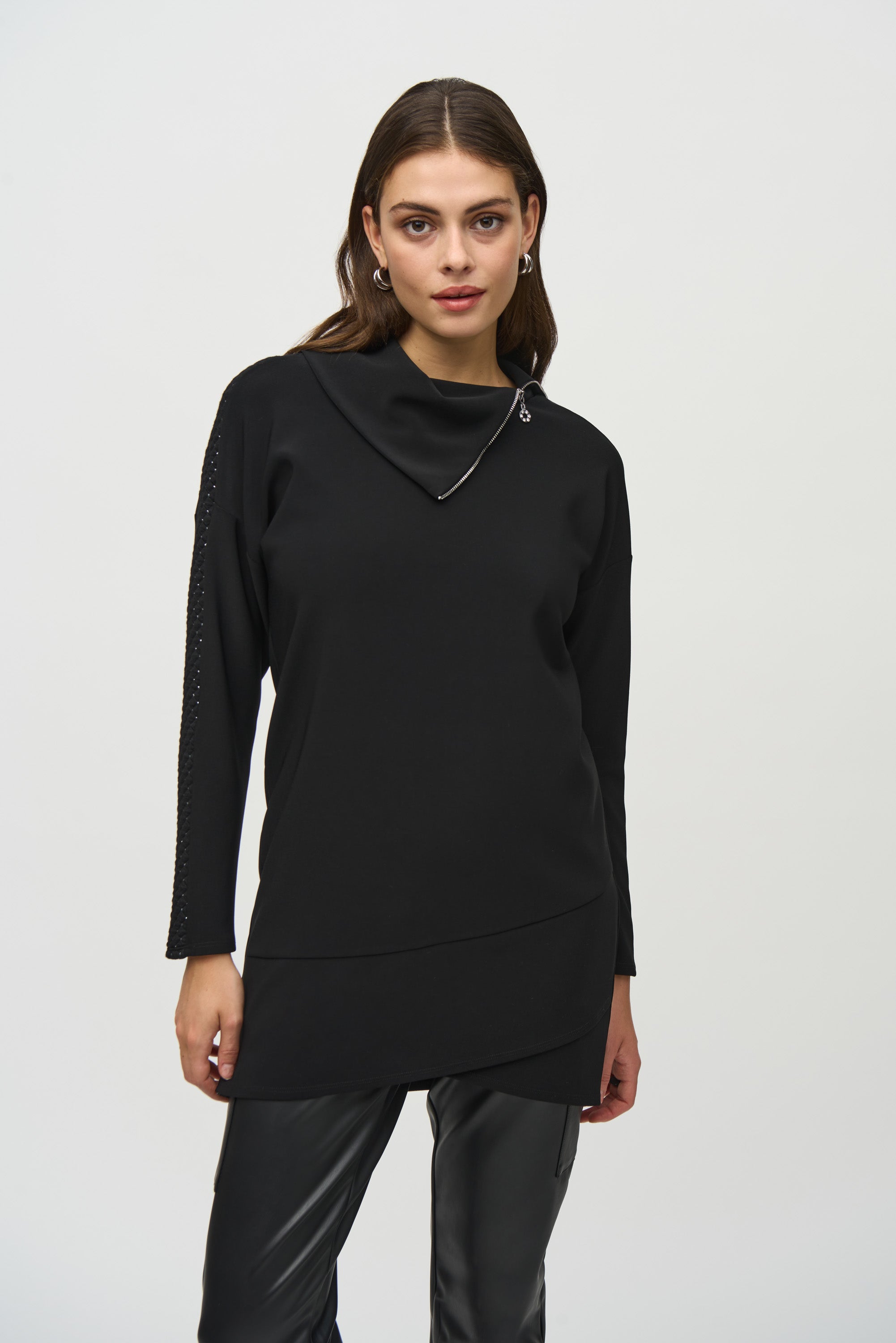 Joseph Ribkoff (244158) Long Sleeve Silky Knit Tunic With Lurex Quilting Inserts in Black 