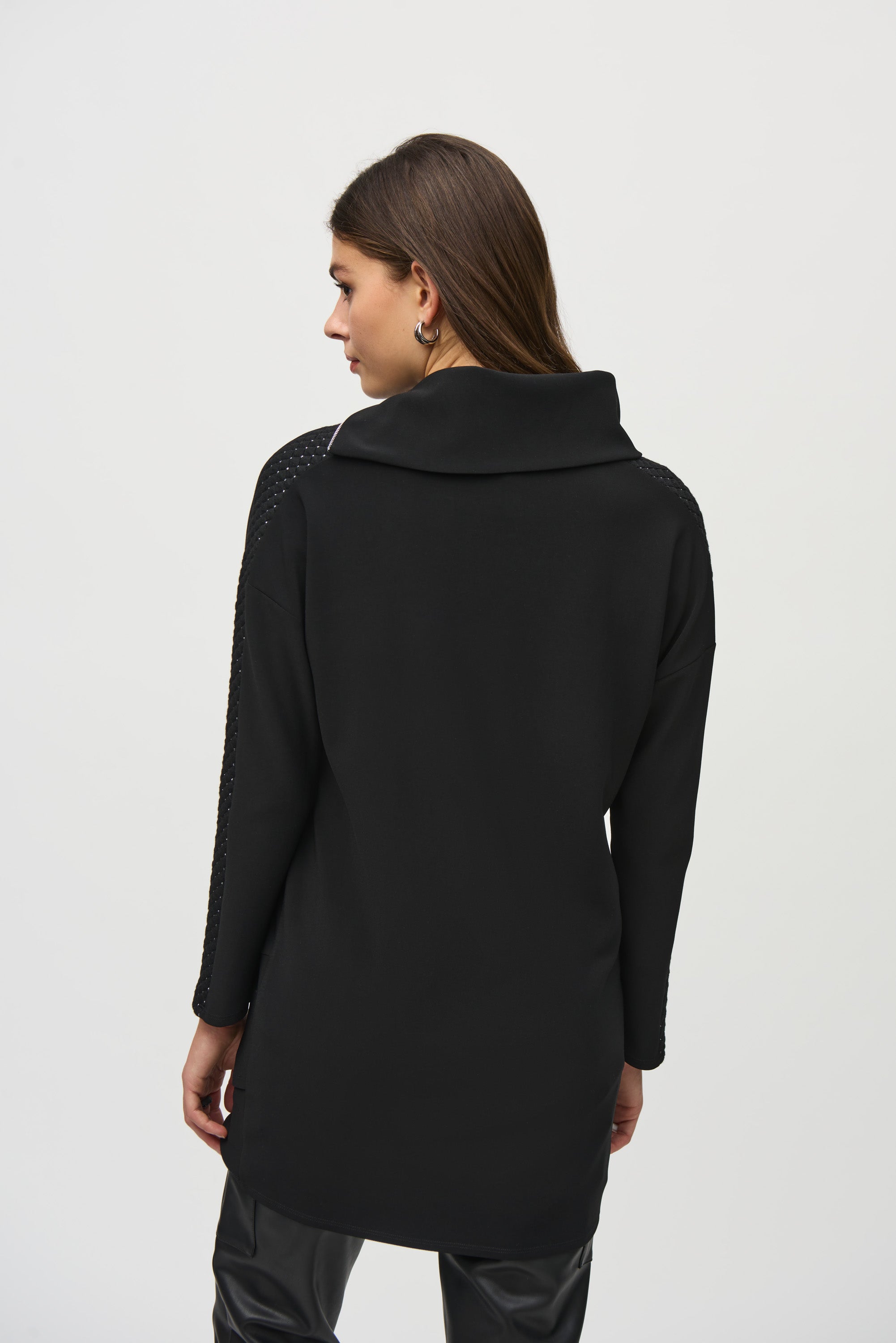 Back View Joseph Ribkoff (244158) Long Sleeve Silky Knit Tunic With Lurex Quilting Inserts in Black 