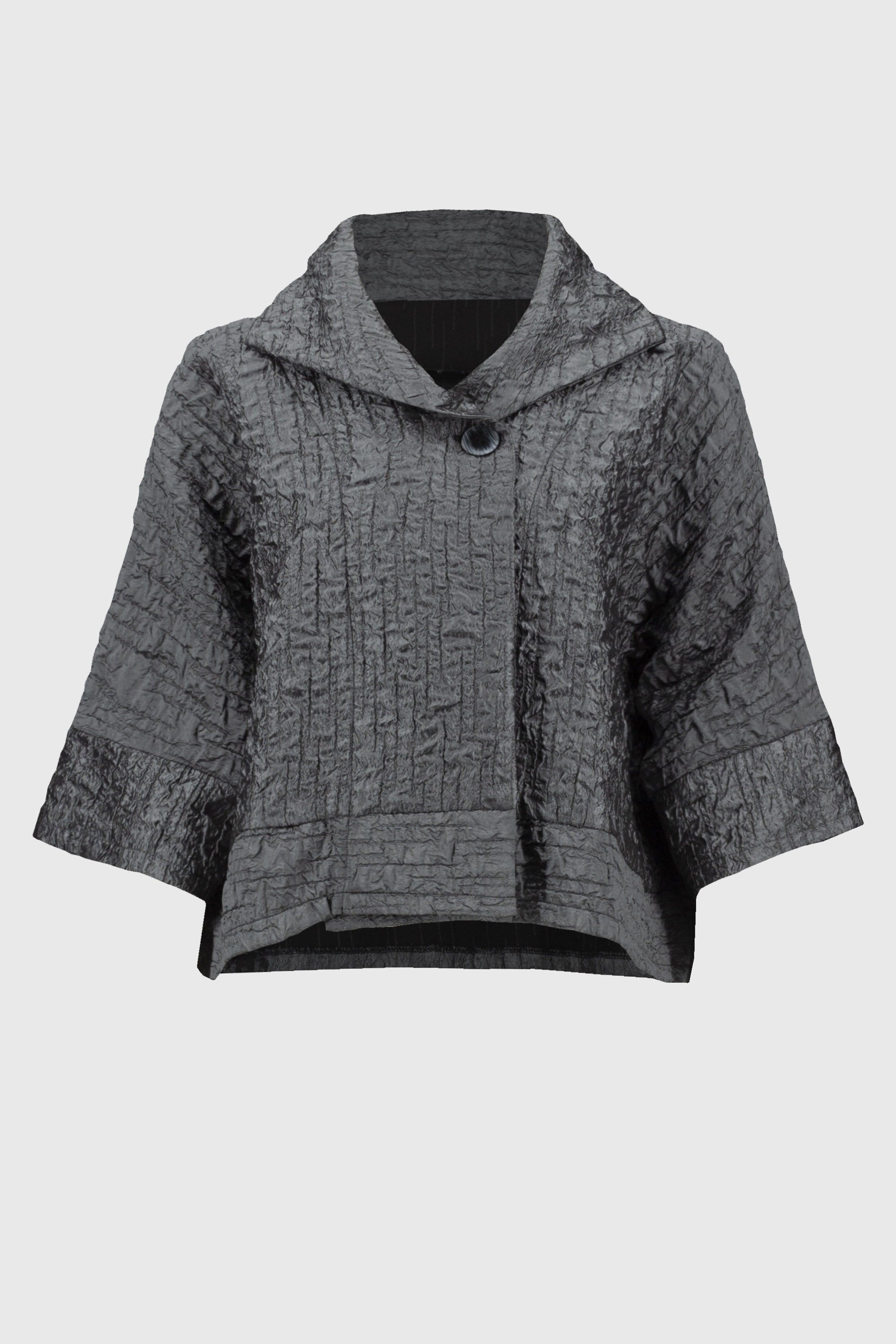 Off-figure Joseph Ribkoff (244204) 3/4 Sleeve Textured Woven Jacquard Boxy Jacket in Pewter Grey