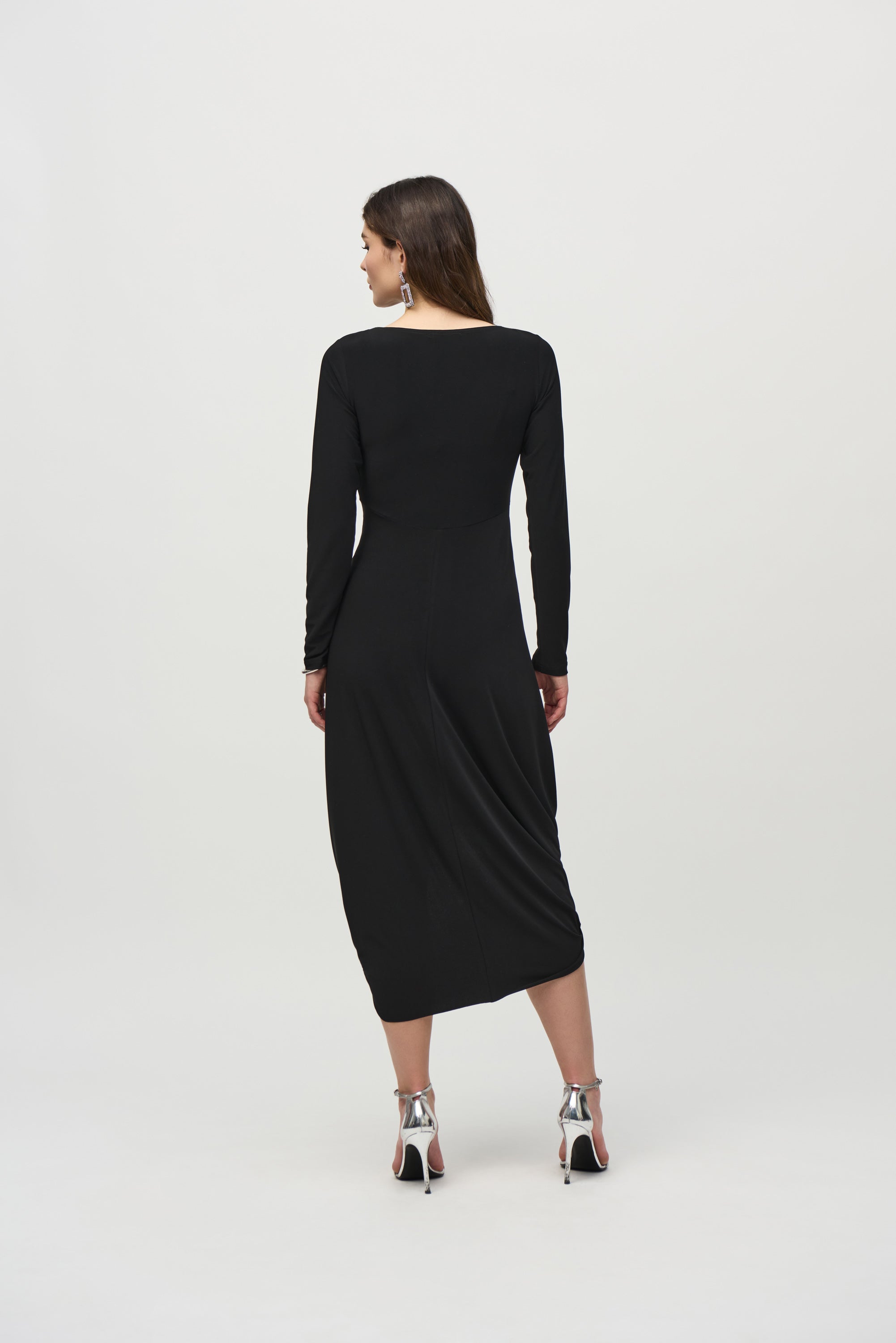 Back View Joseph Ribkoff (244250) Long Sleeve Silky Knit Cocoon Dress in Black