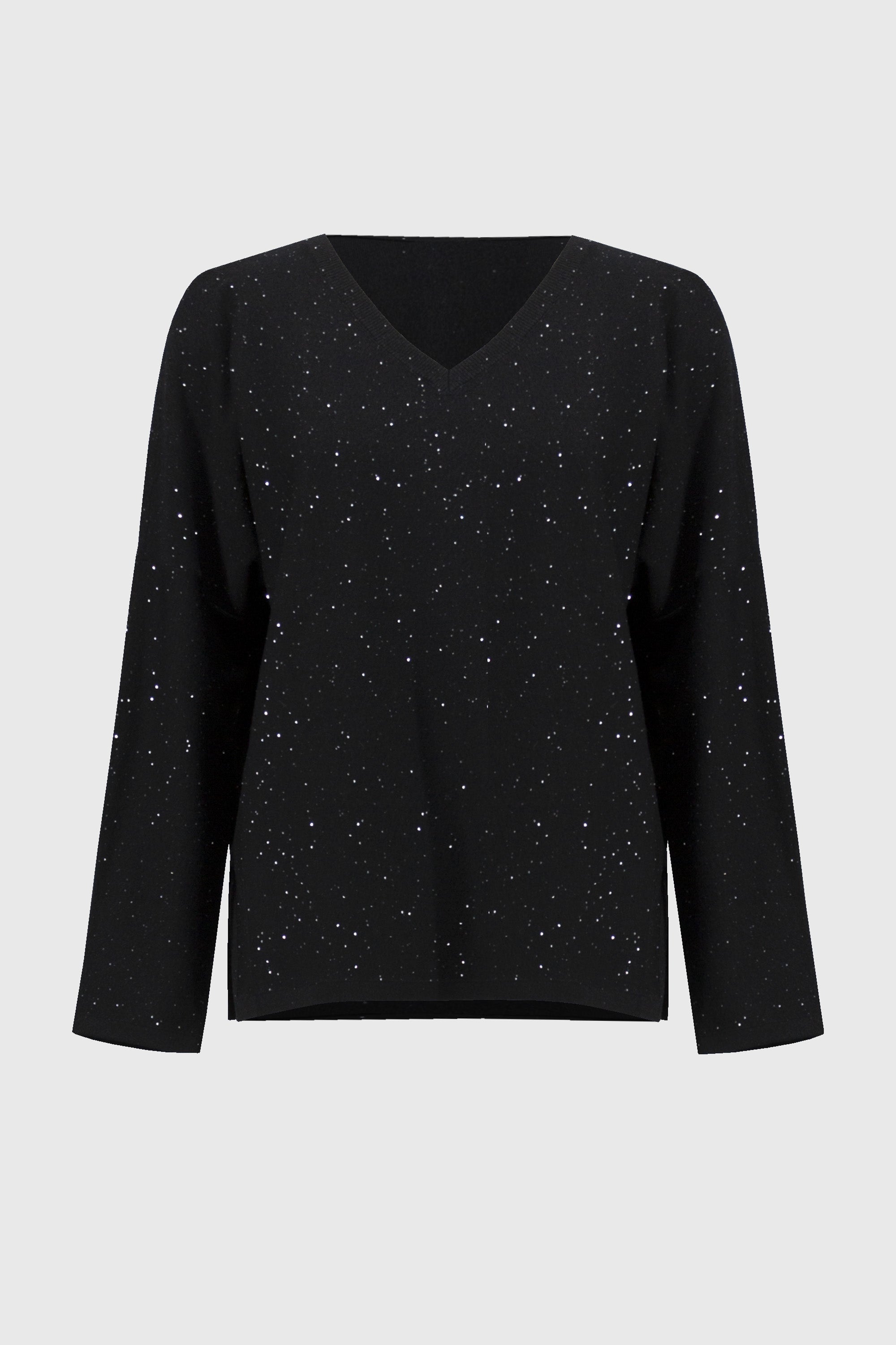 Off-Figure Joseph Ribkoff (244921) Long Sleeve Sequined Sweater Knit Boxy Top in Black