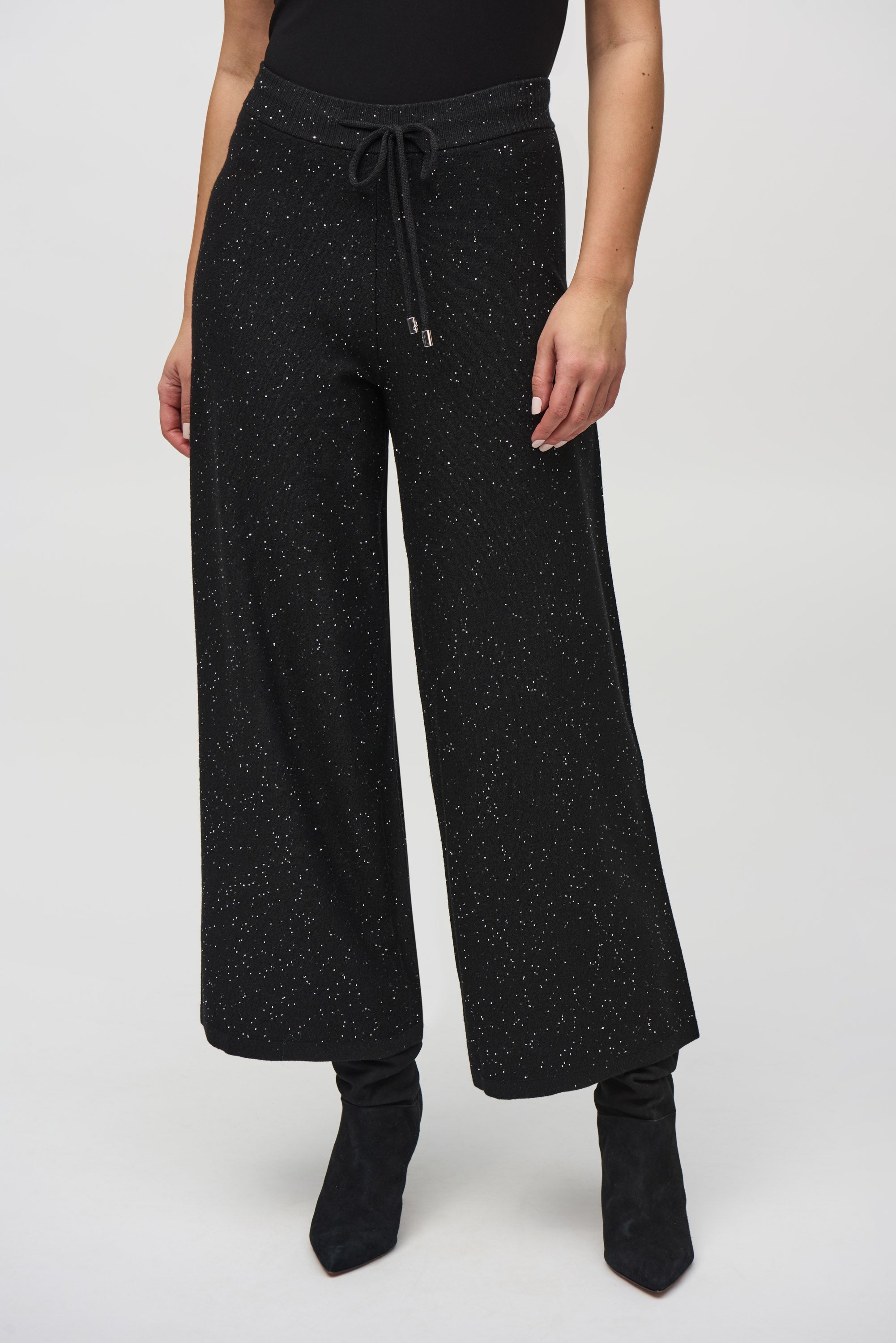 Joseph Ribkoff (244922) Wide Leg Sequined Sweater Knit Culotte Pants in Black