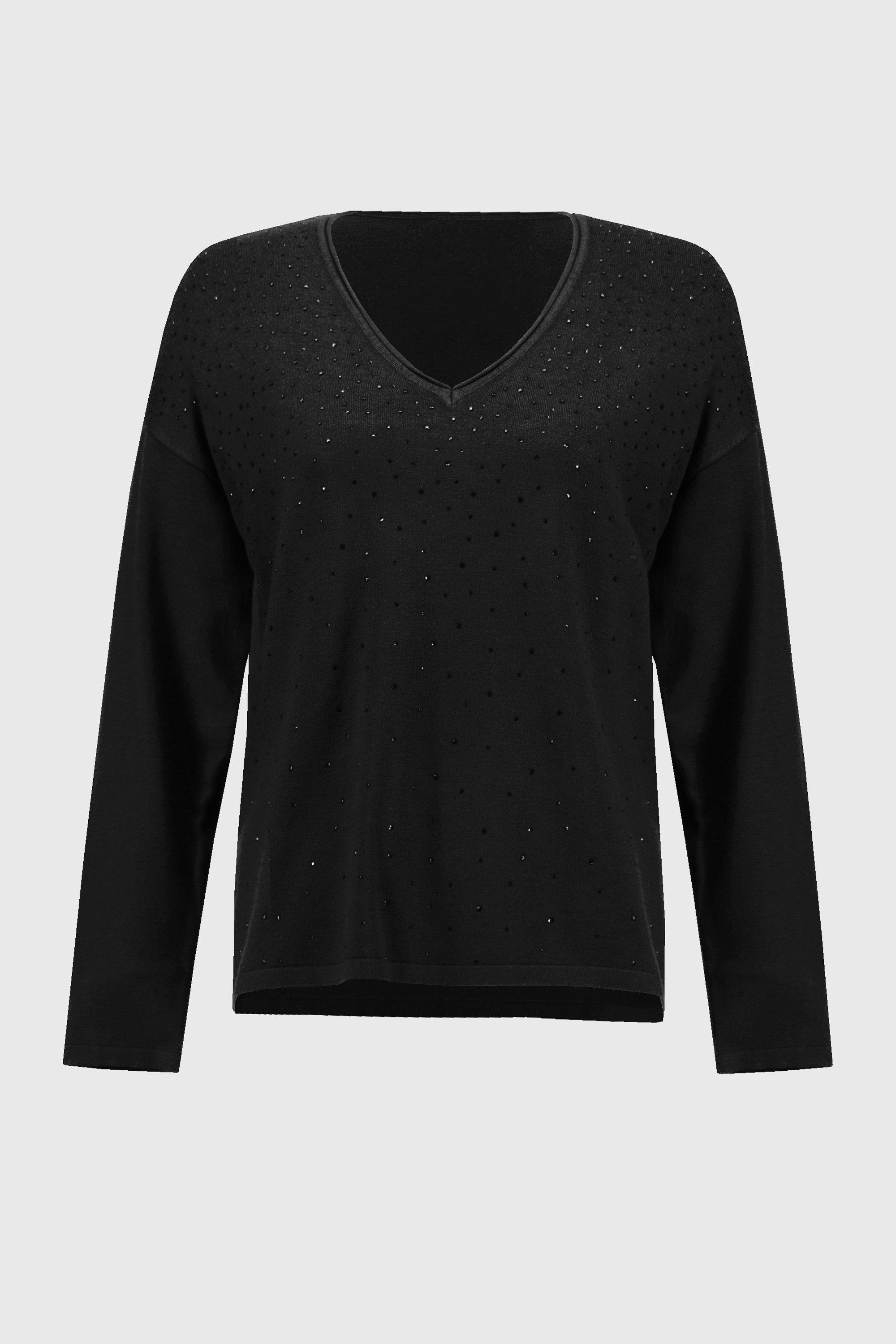 Off Figure Joseph Ribkoff (244923) Long Sleeve Sweater Knit V-Neck Pullover in Black