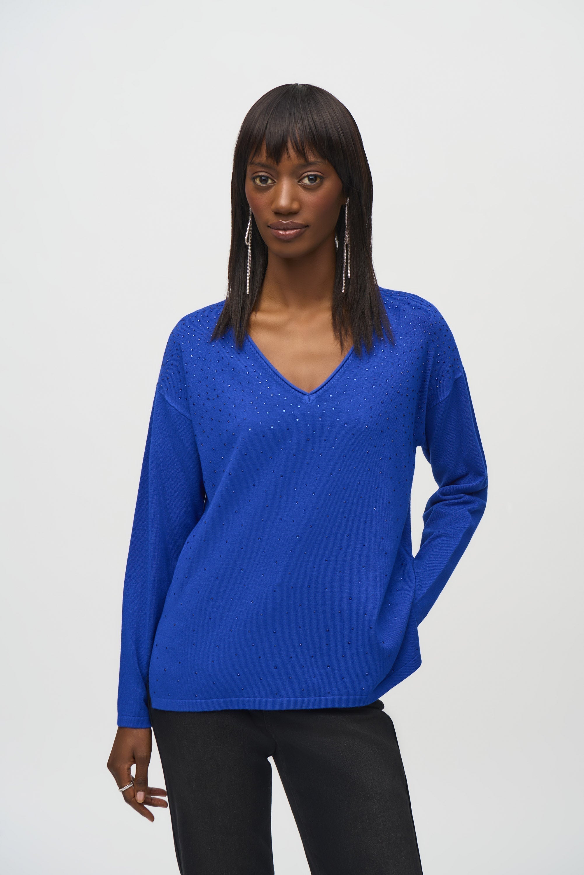 Joseph Ribkoff (244923) Long Sleeve Sweater Knit V-Neck Pullover in Blue