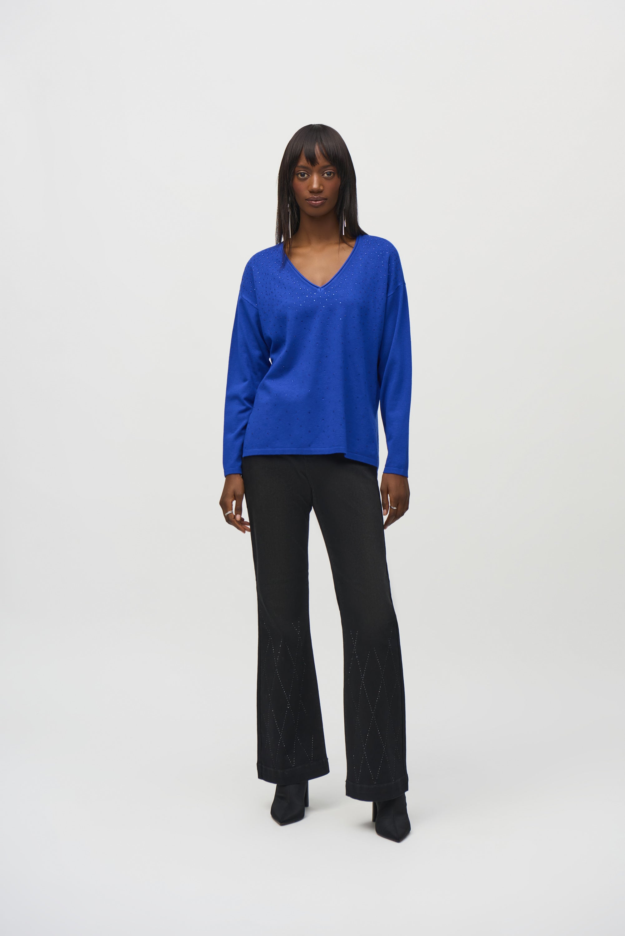 Joseph Ribkoff (244923) Long Sleeve Sweater Knit V-Neck Pullover in Blue