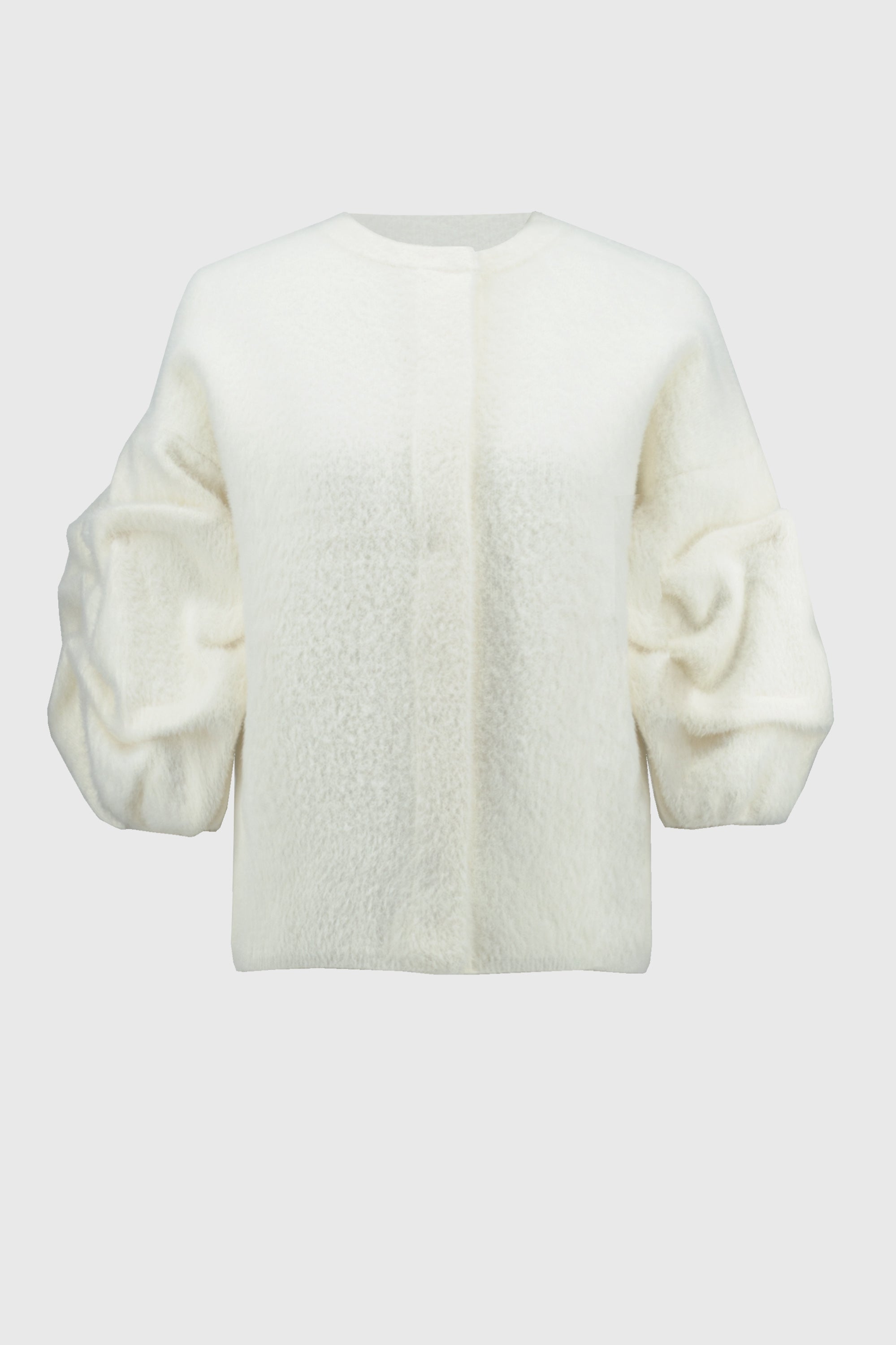 Off-Figure Joseph Ribkoff (244931) Sweater Knit Three-quarter Sleeve Puff Sleeve Jacket in Vanilla