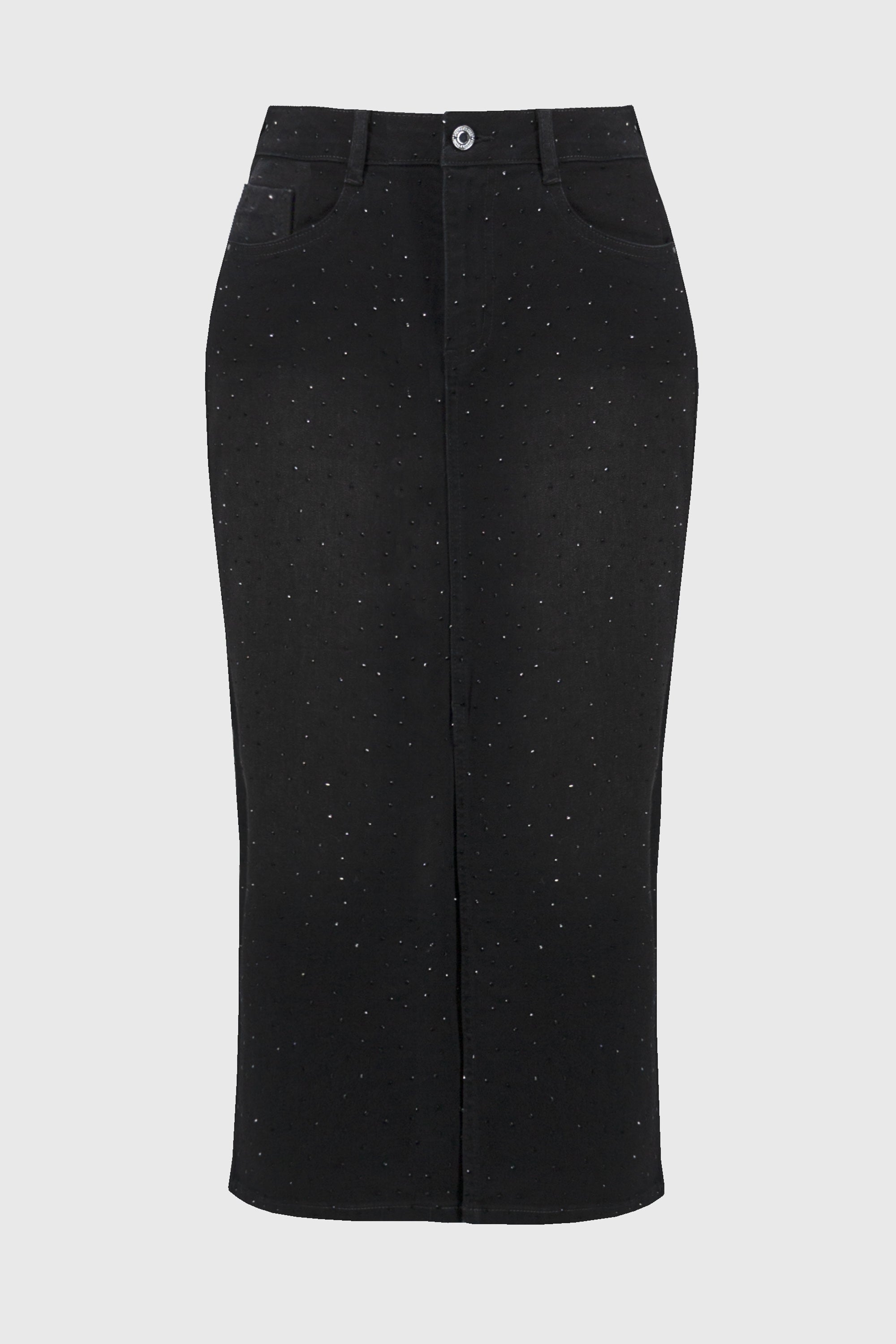 Off Figure Joseph Ribkoff (244944) Midi Classic Denim Pencil Skirt With Rhinestones in Black