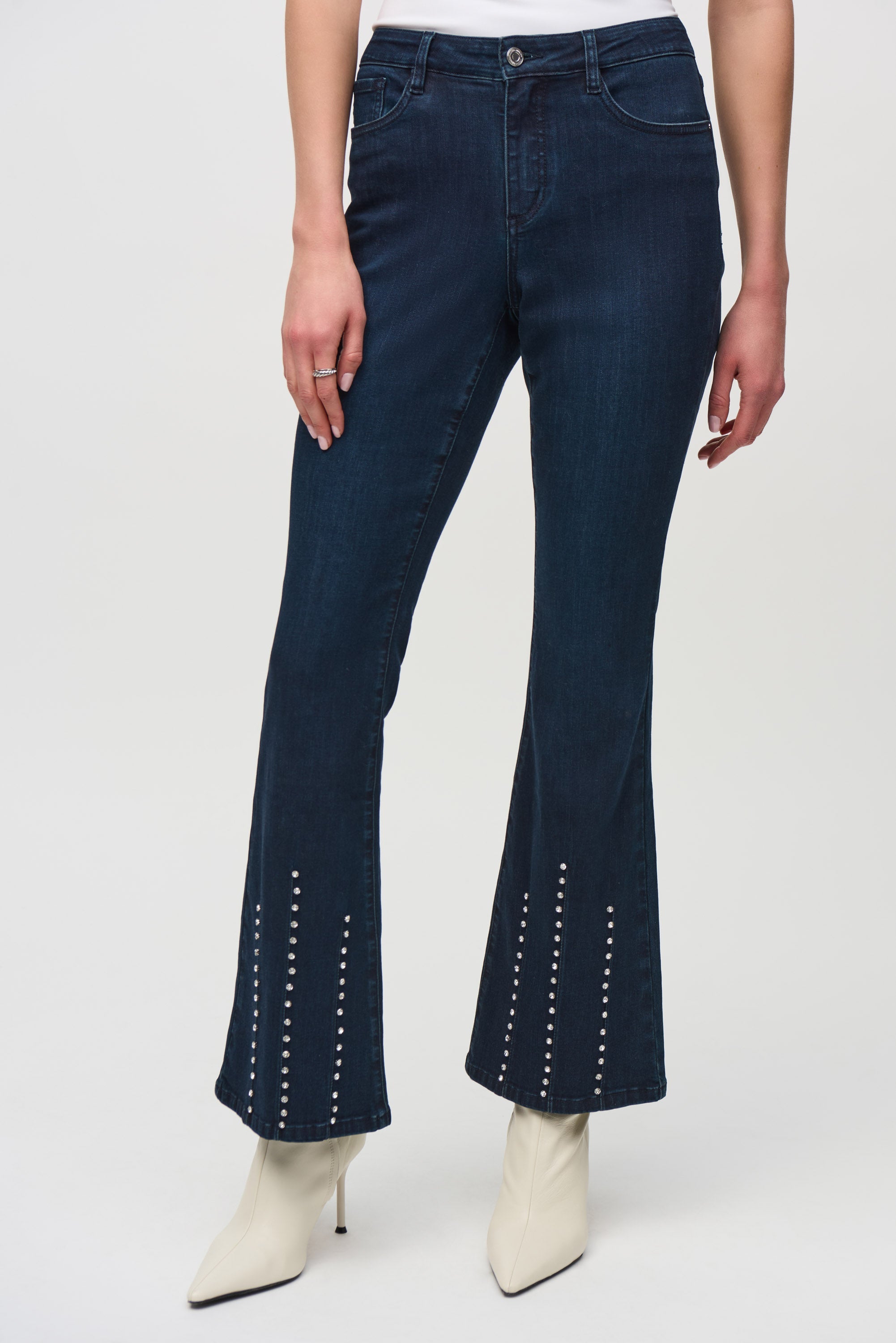 Joseph Ribkoff (244946) Classic Flared Denim Pants with Stone Rivets in Indigo