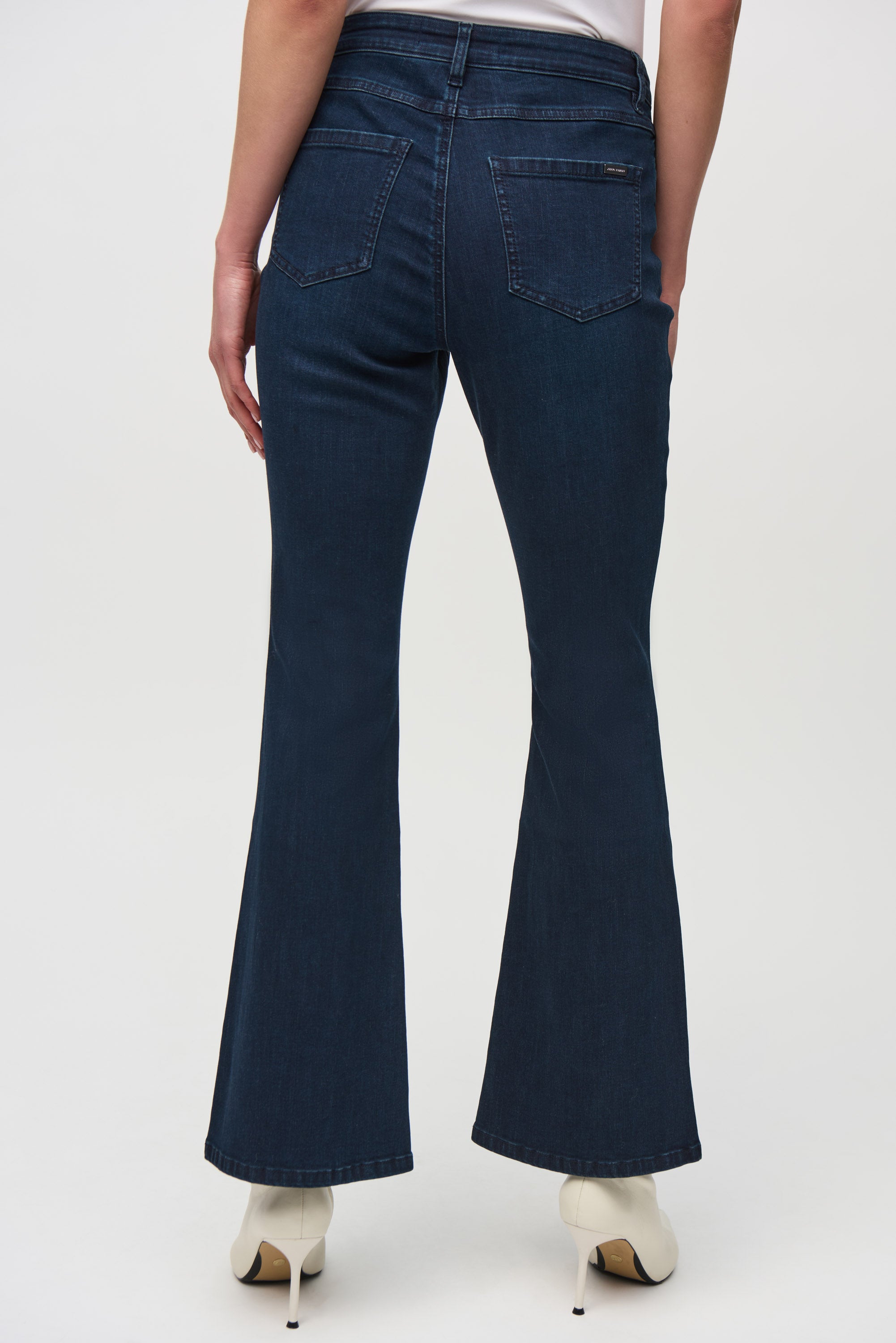 Back View Joseph Ribkoff (244946) Classic Flared Denim Pants with Stone Rivets in Indigo