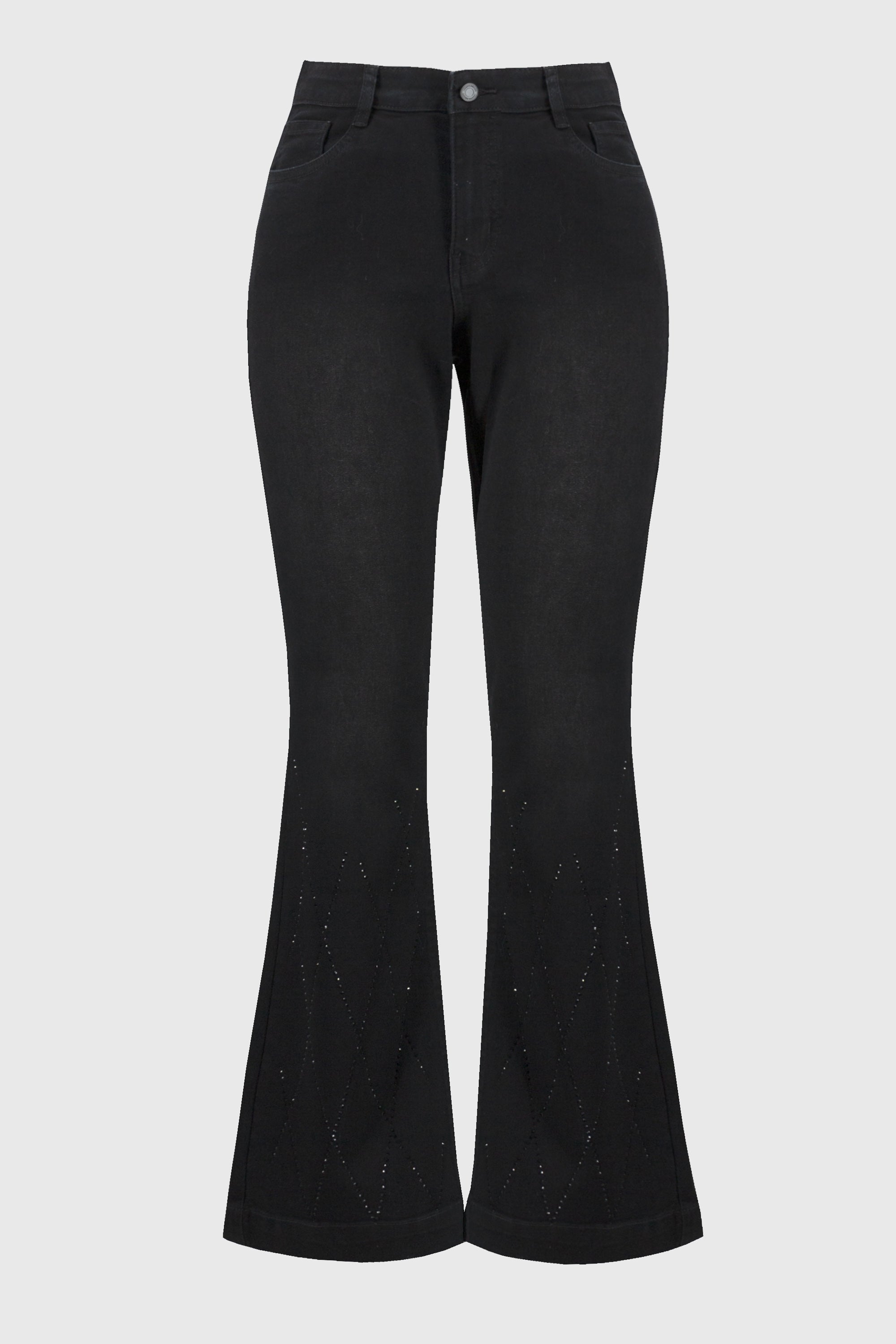 Off figure Joseph Ribkoff (244949) Classic Flared Denim Pants with Rhinestone Detail in Black